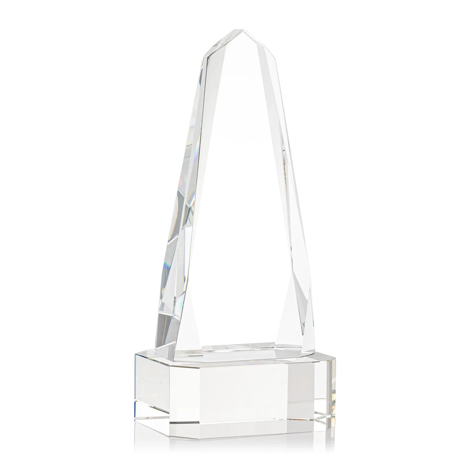 Custom printed Optical Crystal Obelisk Award with Interchanging Bevels for corporate award ceremonies