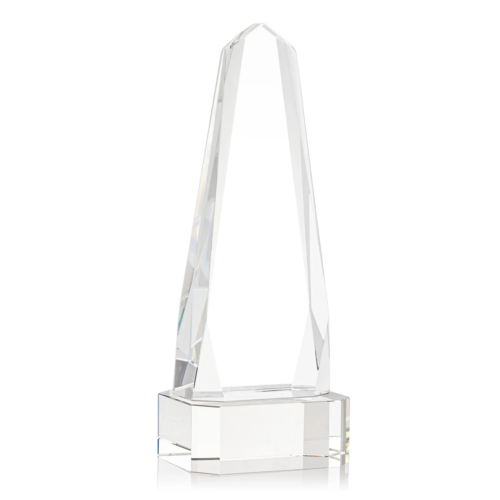 Custom printed Optical Crystal Obelisk Award with Interchanging Bevels for service anniversary gifts