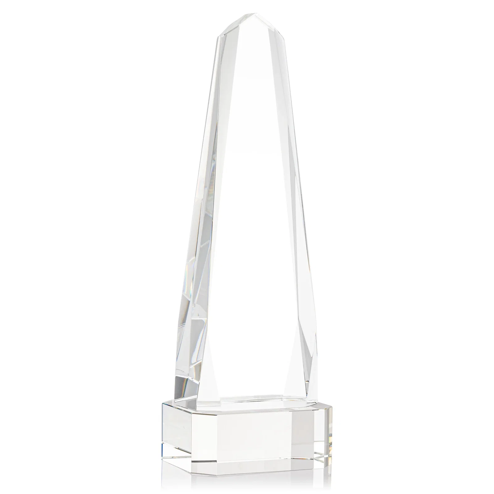 Custom printed Optical Crystal Obelisk Award with Interchanging Bevels for sales achievement awards