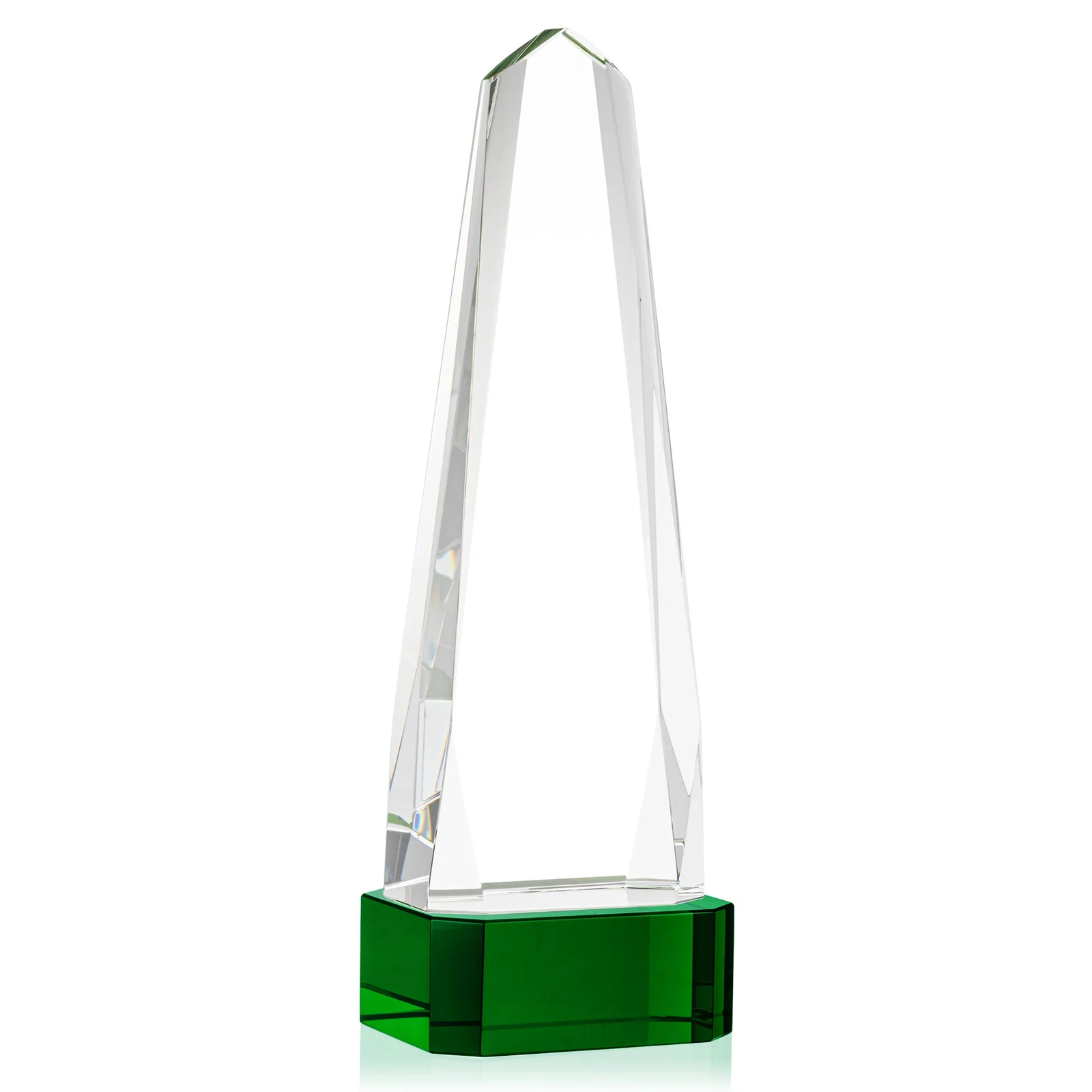 Custom printed Optical Crystal Obelisk Award with Interchanging Bevels for donor appreciation