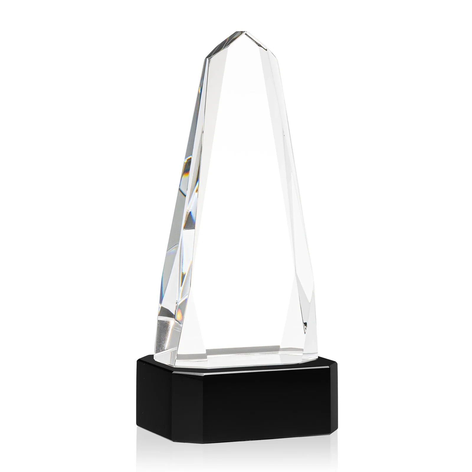 Custom printed Optical Crystal Obelisk Award with Interchanging Bevels for graduation ceremonies