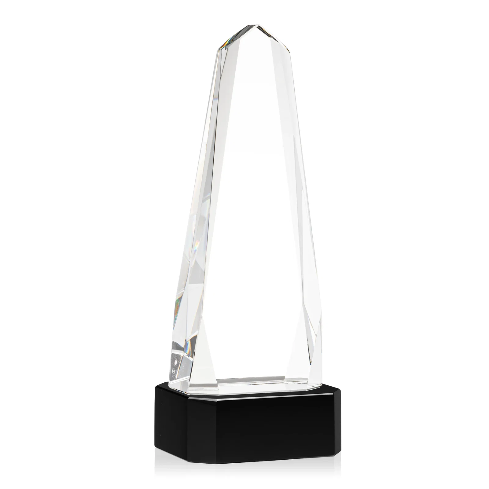 Custom printed Optical Crystal Obelisk Award with Interchanging Bevels for safety achievement programs