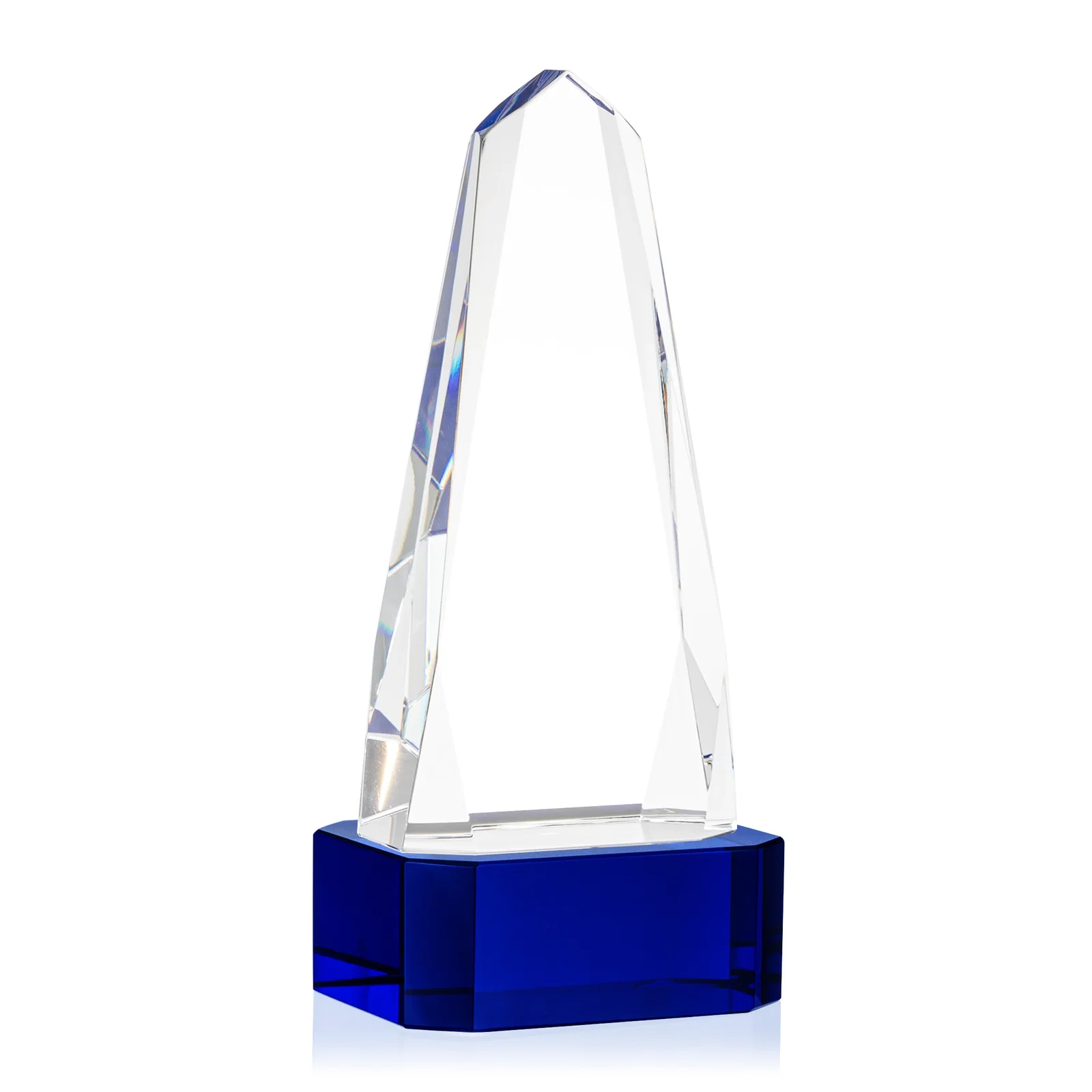 Custom printed Optical Crystal Obelisk Award with Interchanging Bevels for dealer and partner awards