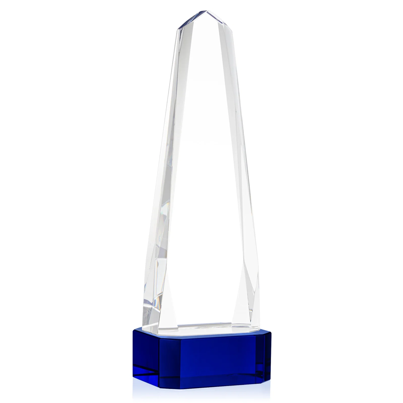 Customized Optical Crystal Obelisk Award with Interchanging Bevels for employee recognition