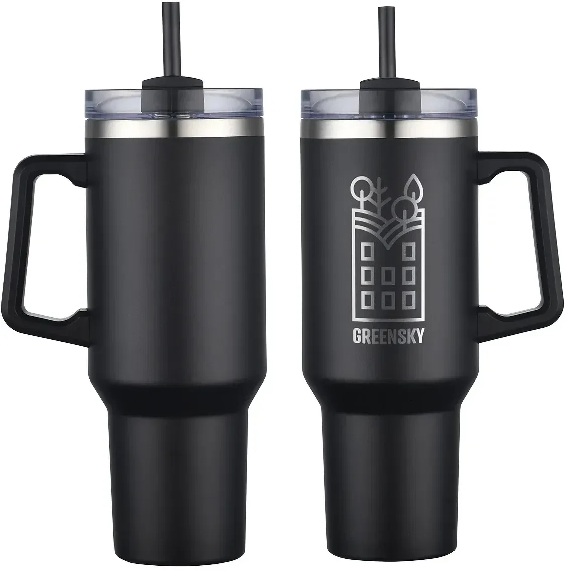 Genoa custom 40 oz straw-lid travel mug with branded logo, front view