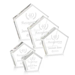 Faceted Pentagon Crystal Paperweight, 3"-7" Extra-Thick