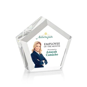 Faceted Pentagon Crystal Paperweight, 3"-7" Extra-Thick