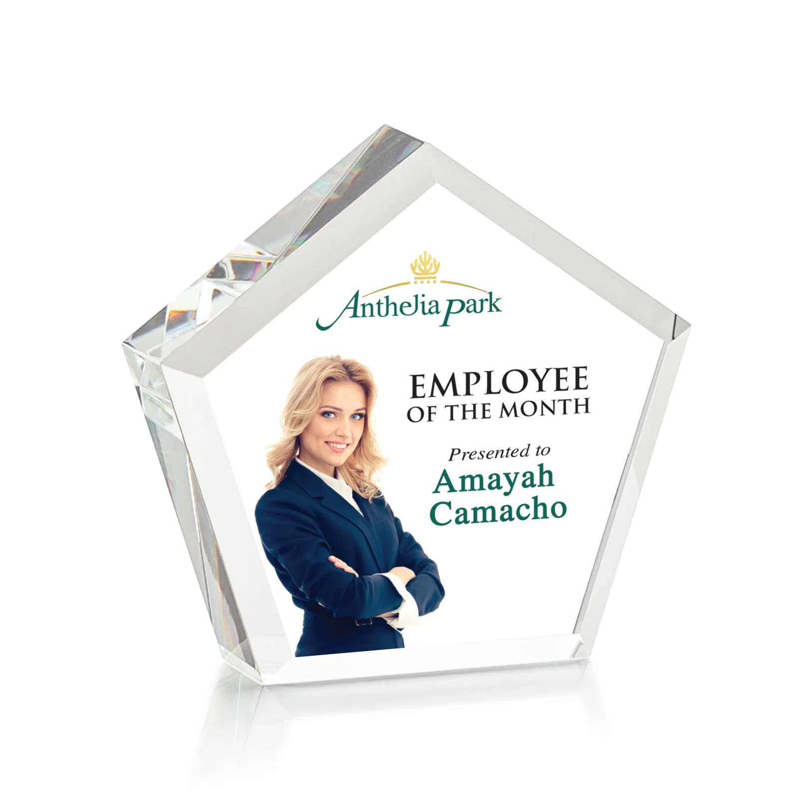 Personalized Faceted Pentagon Crystal Paperweight, 3"-7" Extra-Thick, client appreciation gift for service anniversary gifts