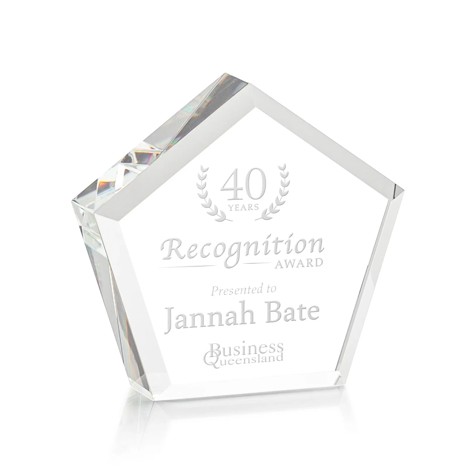 Custom Faceted Pentagon Crystal Paperweight, 3"-7" Extra-Thick, client appreciation gift for service anniversary gifts