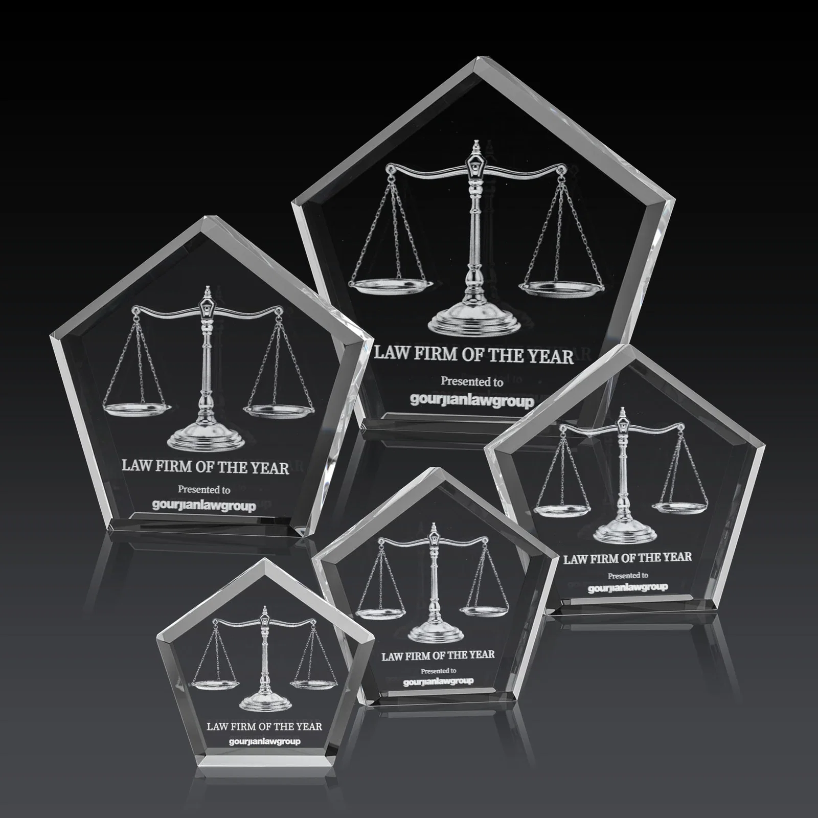 Custom Faceted Pentagon Crystal Paperweight, 3"-7" Extra-Thick, client appreciation gift for donor appreciation