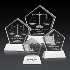 Optical Crystal Pentagon Award with Beveled Frame on Tapered Base