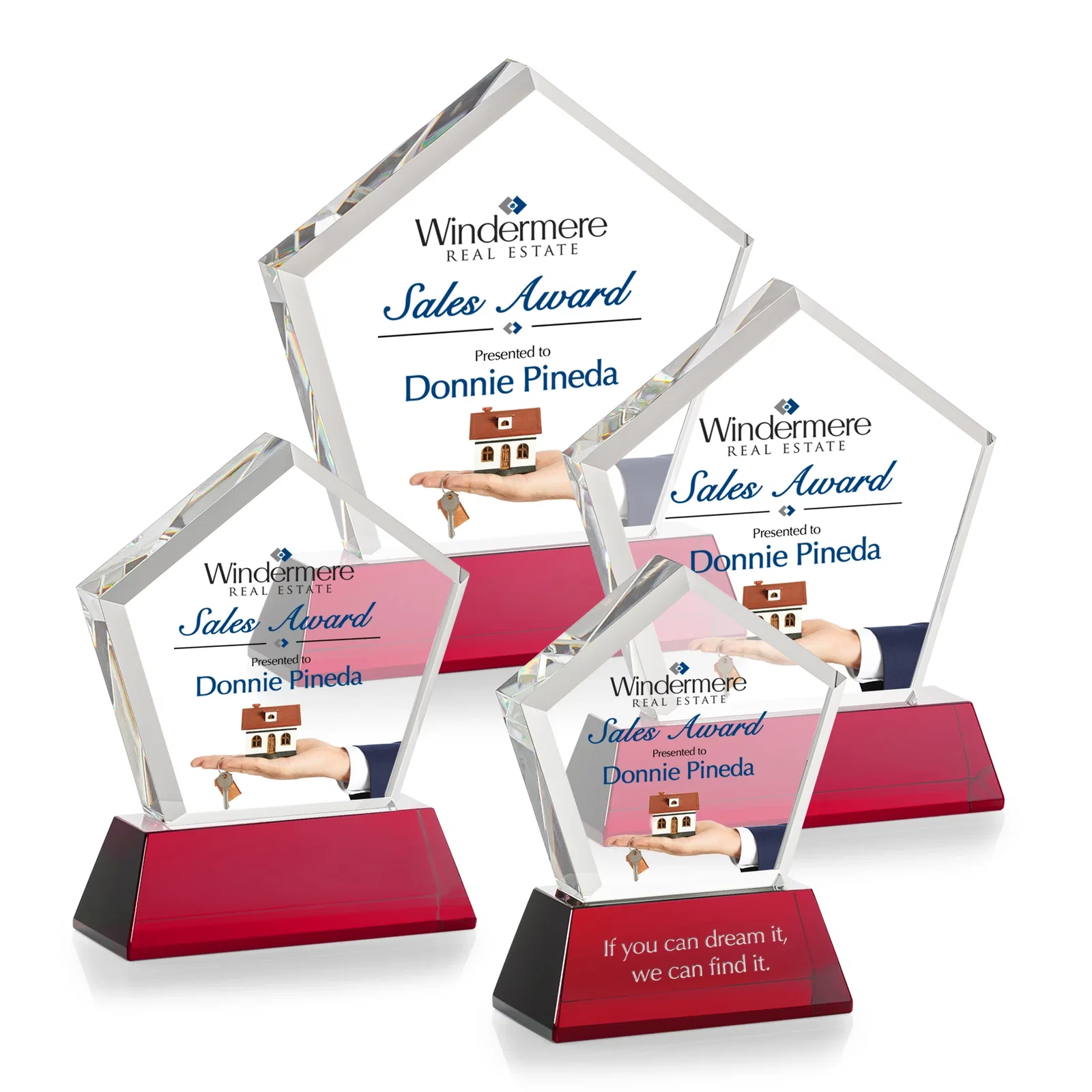 Personalized Optical Crystal Pentagon Award with Beveled Frame on Tapered Base, awards, with your logo for volunteer appreciation