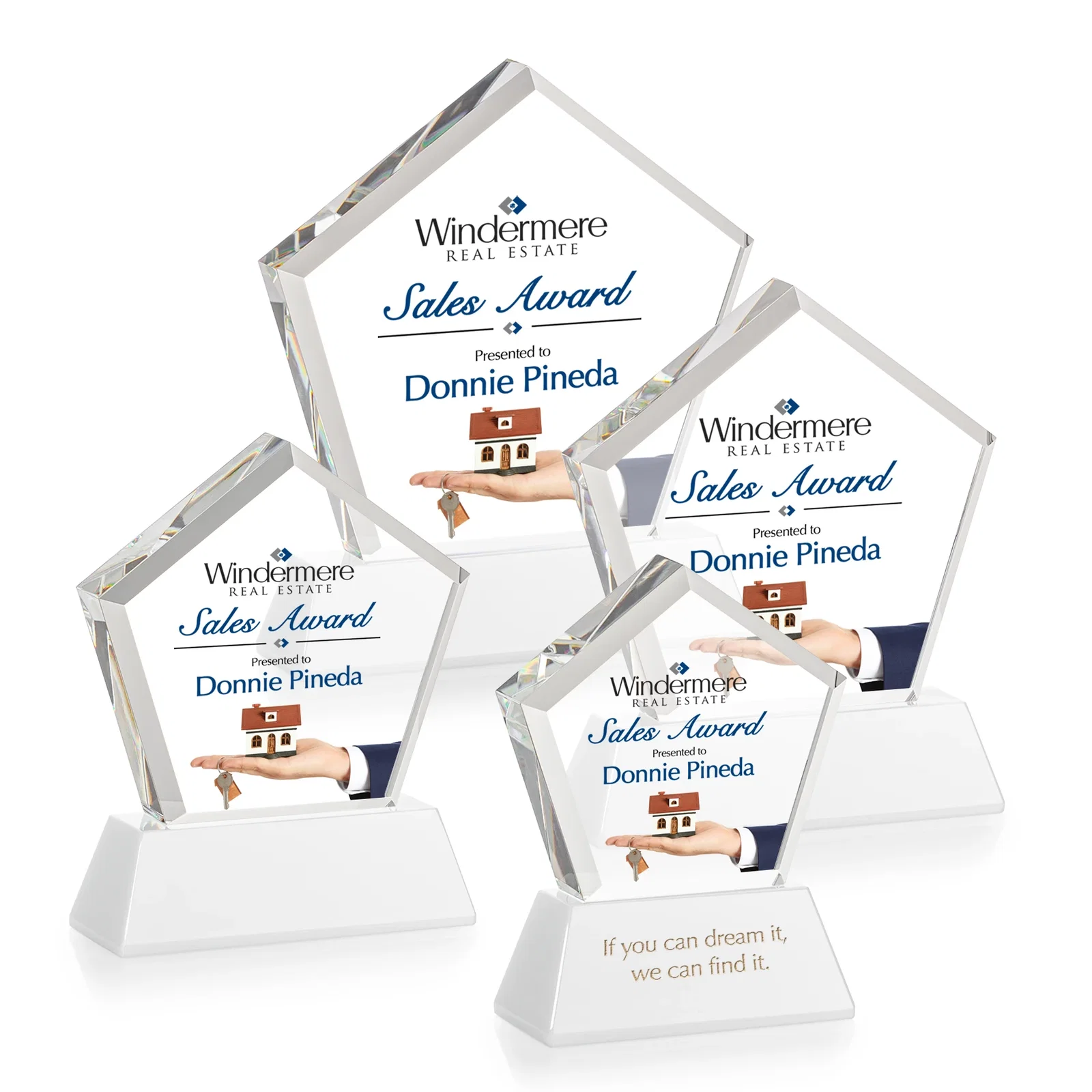Promotional Optical Crystal Pentagon Award with Beveled Frame on Tapered Base, awards, with your logo for graduation ceremonies