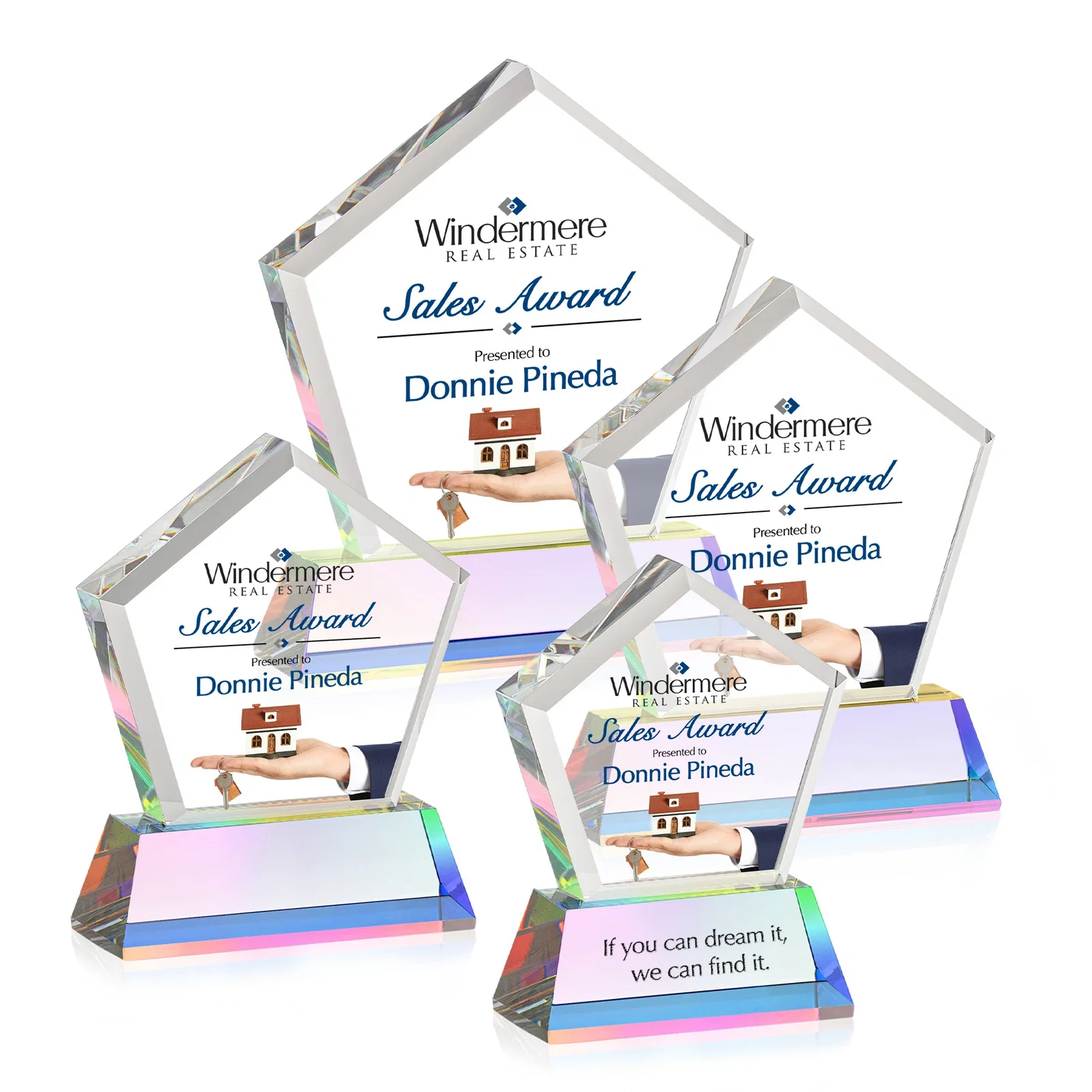 Branded Optical Crystal Pentagon Award with Beveled Frame on Tapered Base, awards, with your logo for team milestone celebrations