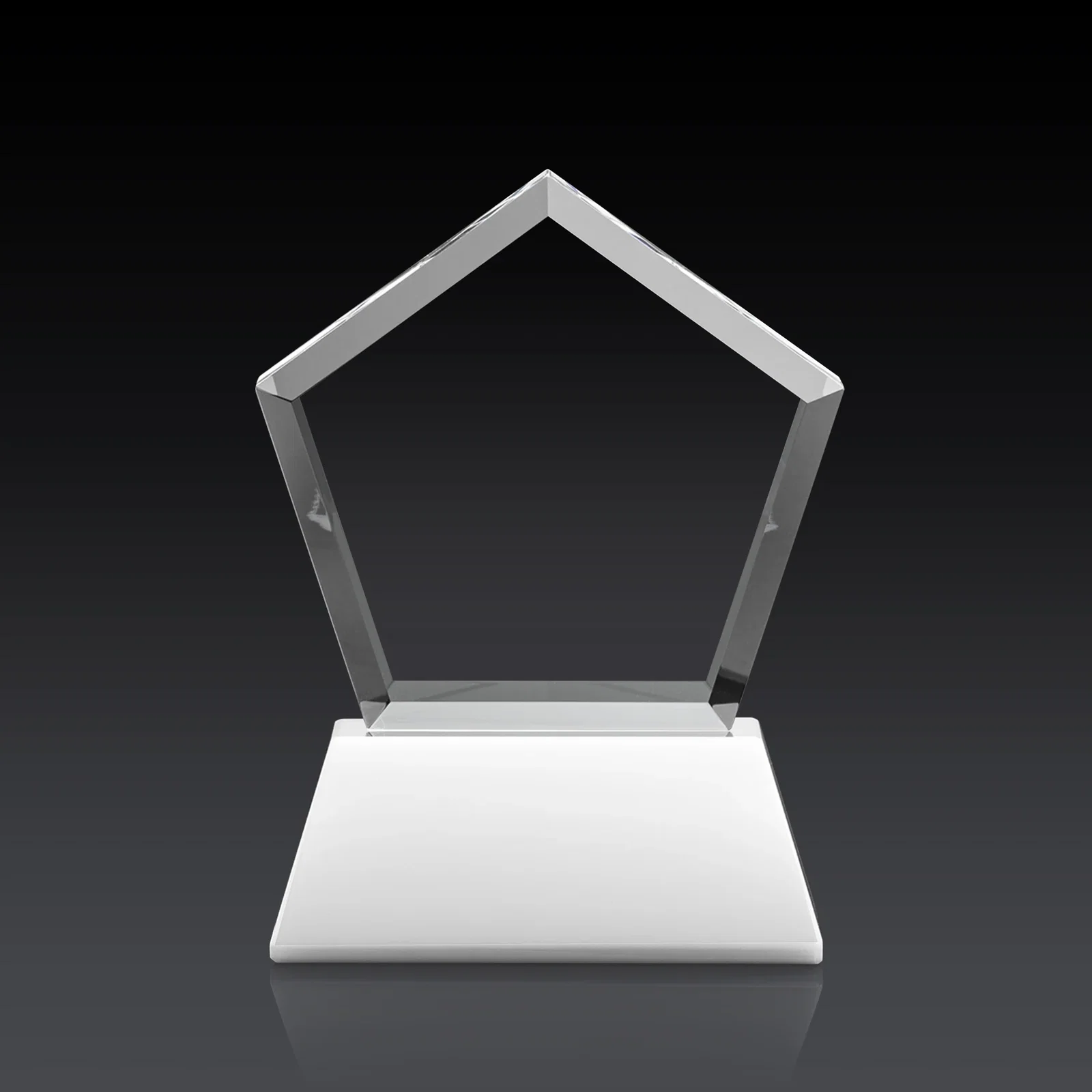 Branded Optical Crystal Pentagon Award with Beveled Frame on Tapered Base, awards, with your logo for dealer and partner awards
