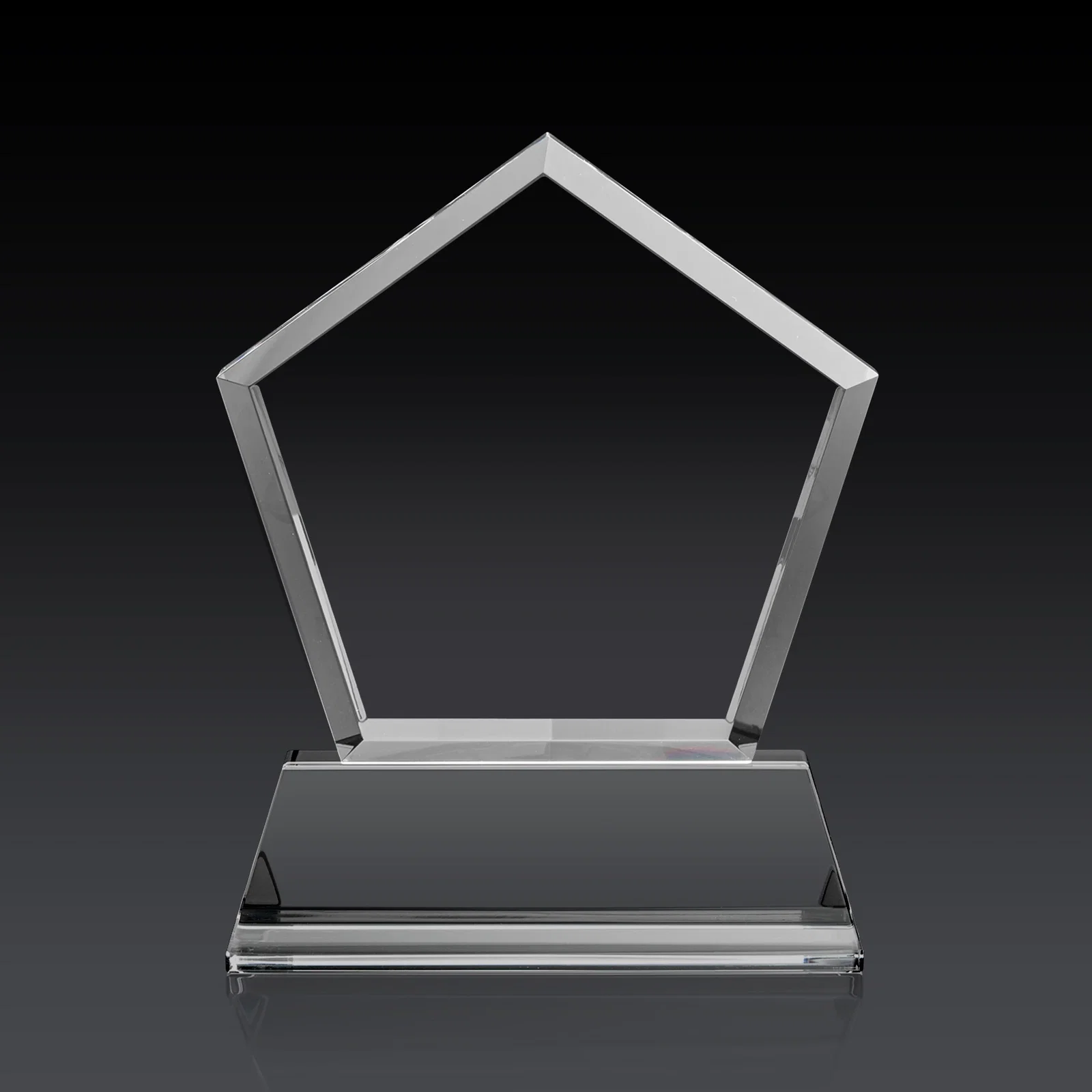 Branded Optical Crystal Pentagon Award with Beveled Frame on Tapered Base, awards, with your logo for company anniversary events