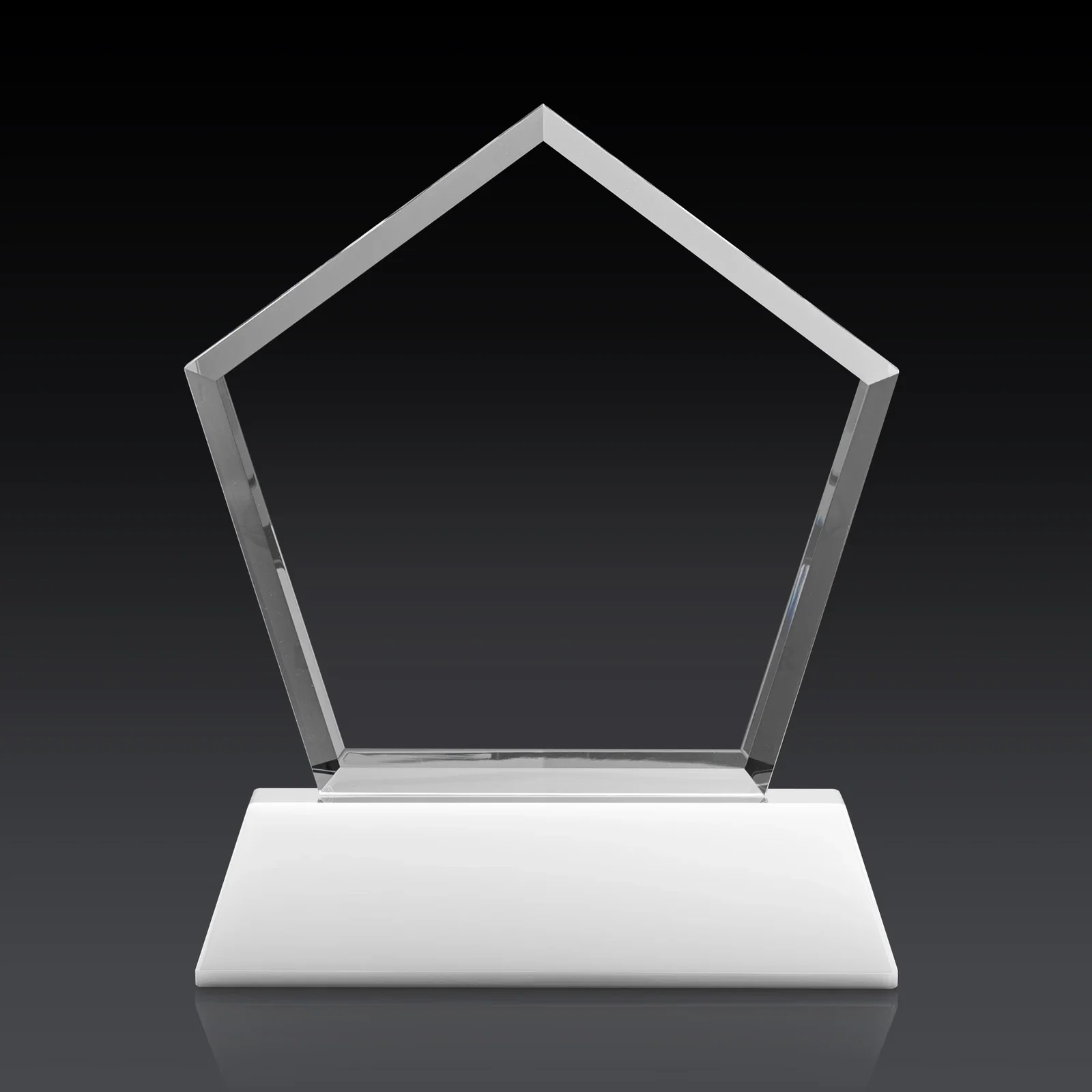 Custom printed Optical Crystal Pentagon Award with Beveled Frame on Tapered Base, awards, with your logo for employee recognition