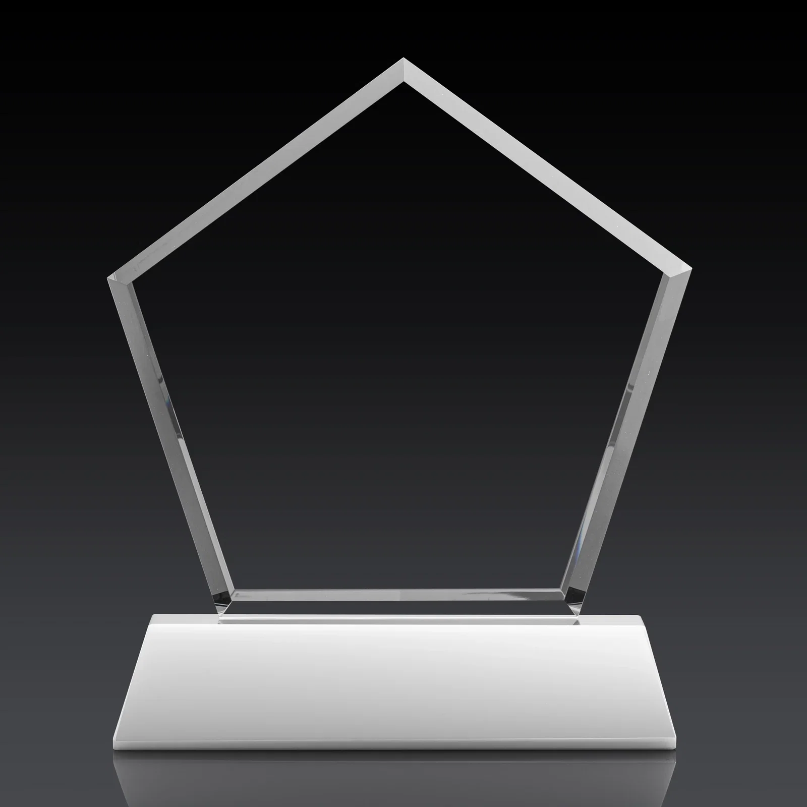 Custom printed Optical Crystal Pentagon Award with Beveled Frame on Tapered Base, awards, with your logo for corporate award ceremonies