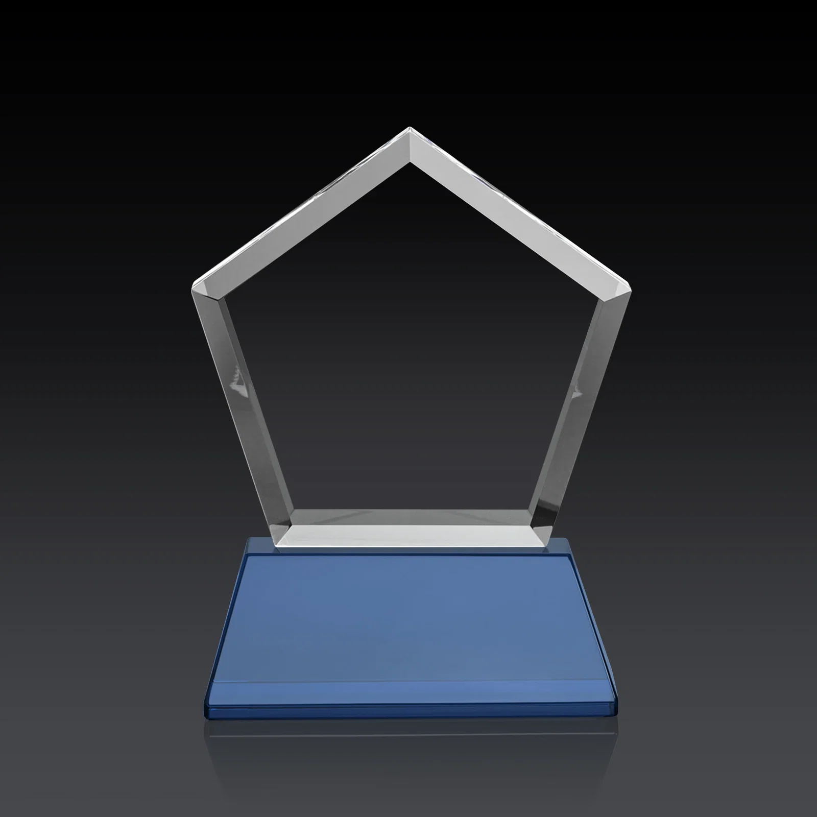 Custom printed Optical Crystal Pentagon Award with Beveled Frame on Tapered Base, awards, with your logo for service anniversary gifts