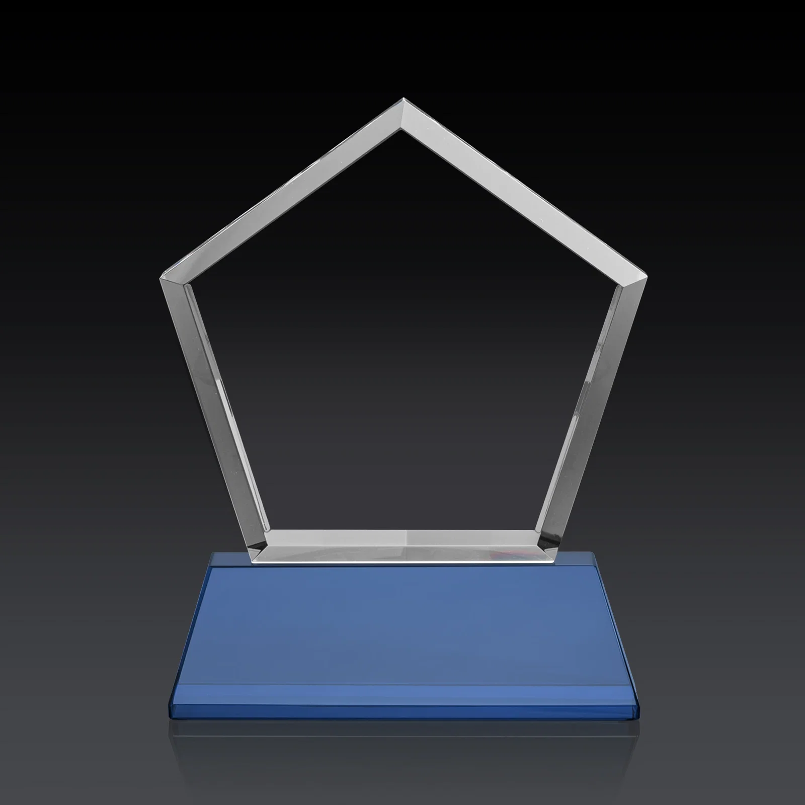 Custom printed Optical Crystal Pentagon Award with Beveled Frame on Tapered Base, awards, with your logo for sales achievement awards