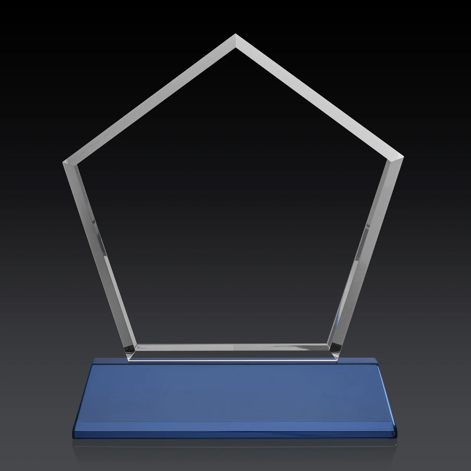 Custom printed Optical Crystal Pentagon Award with Beveled Frame on Tapered Base, awards, with your logo for team milestone celebrations