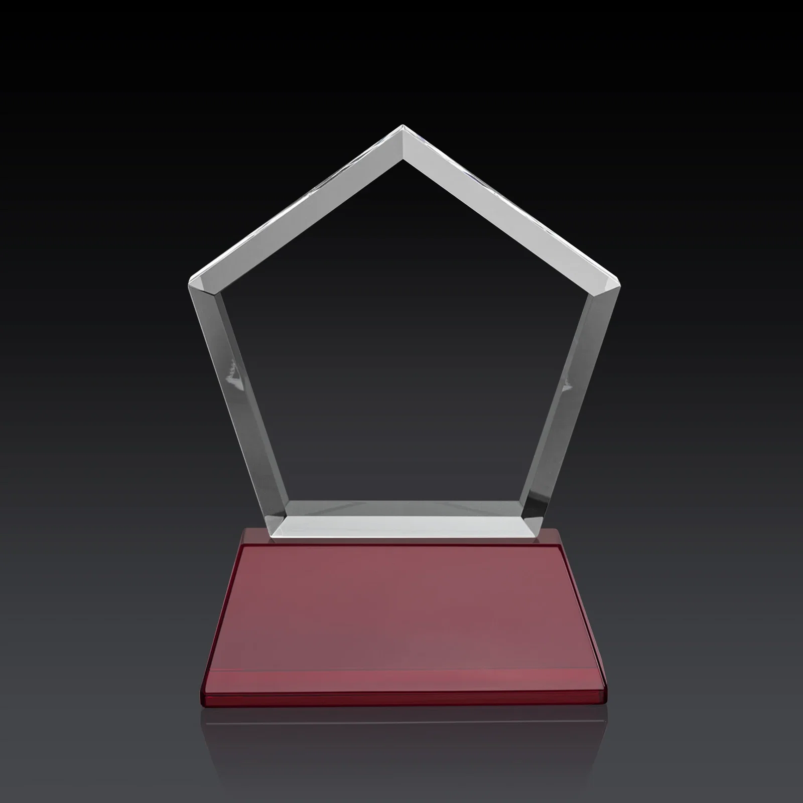 Custom printed Optical Crystal Pentagon Award with Beveled Frame on Tapered Base, awards, with your logo for donor appreciation