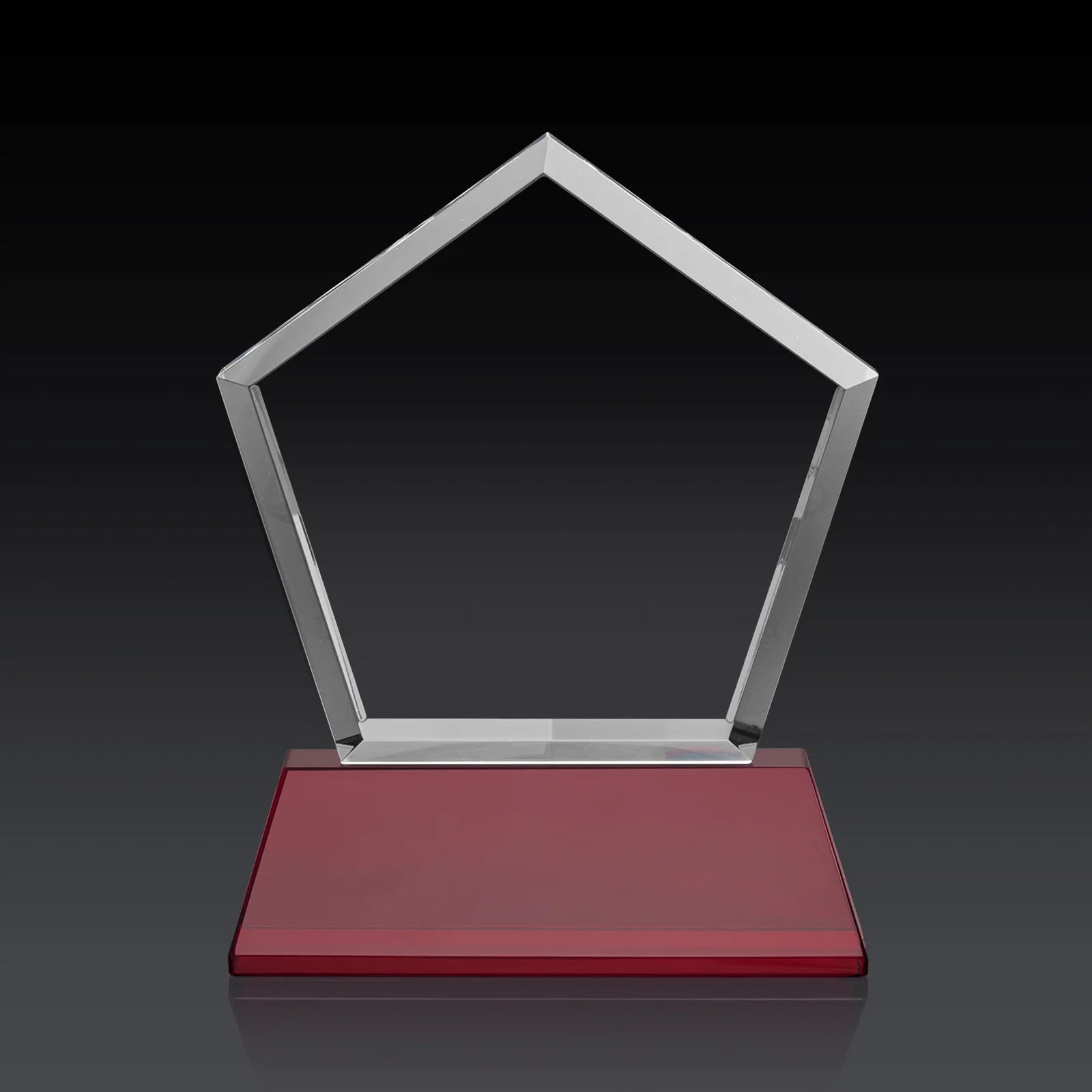 Custom printed Optical Crystal Pentagon Award with Beveled Frame on Tapered Base, awards, with your logo for graduation ceremonies