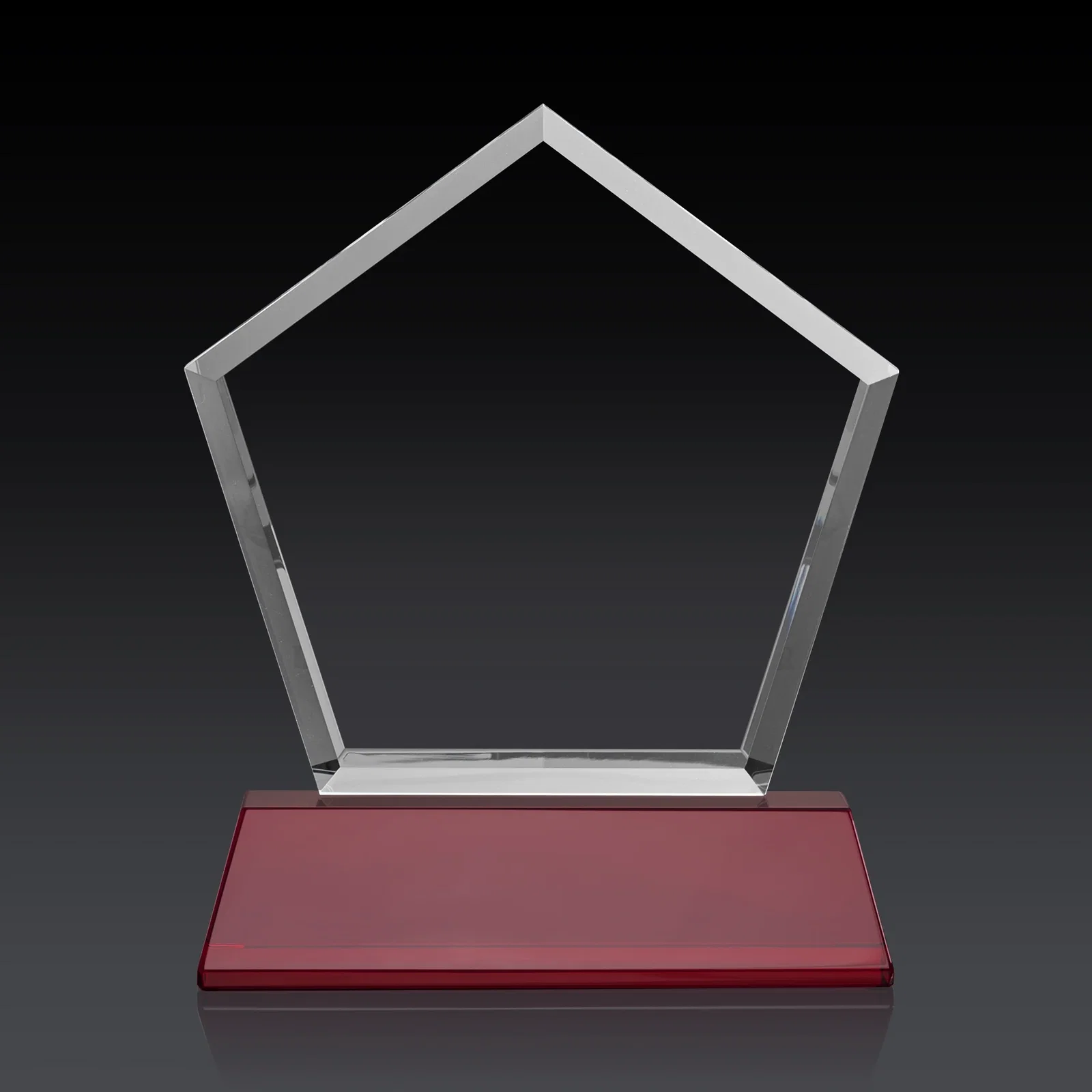 Custom printed Optical Crystal Pentagon Award with Beveled Frame on Tapered Base, awards, with your logo for safety achievement programs