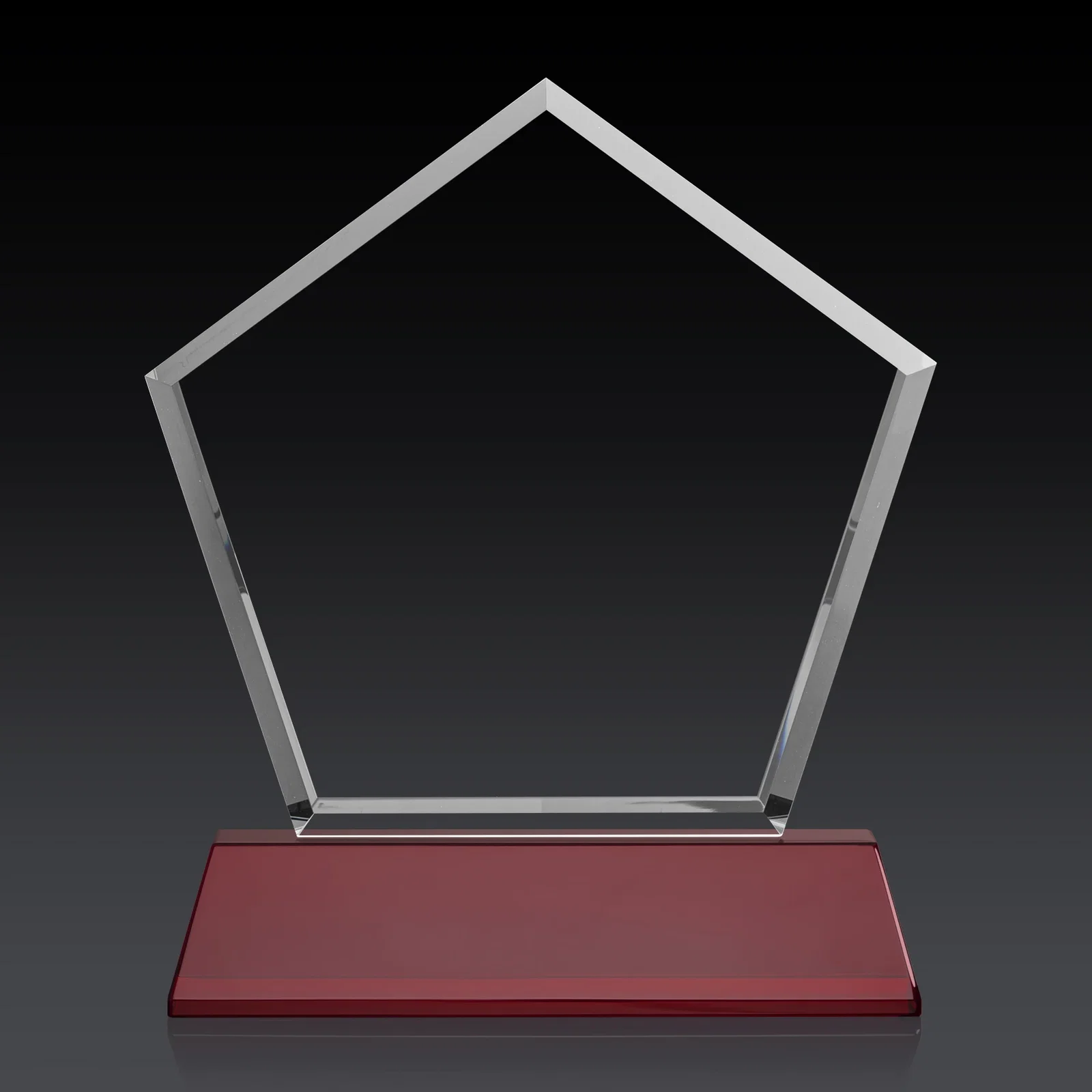 Custom printed Optical Crystal Pentagon Award with Beveled Frame on Tapered Base, awards, with your logo for volunteer appreciation