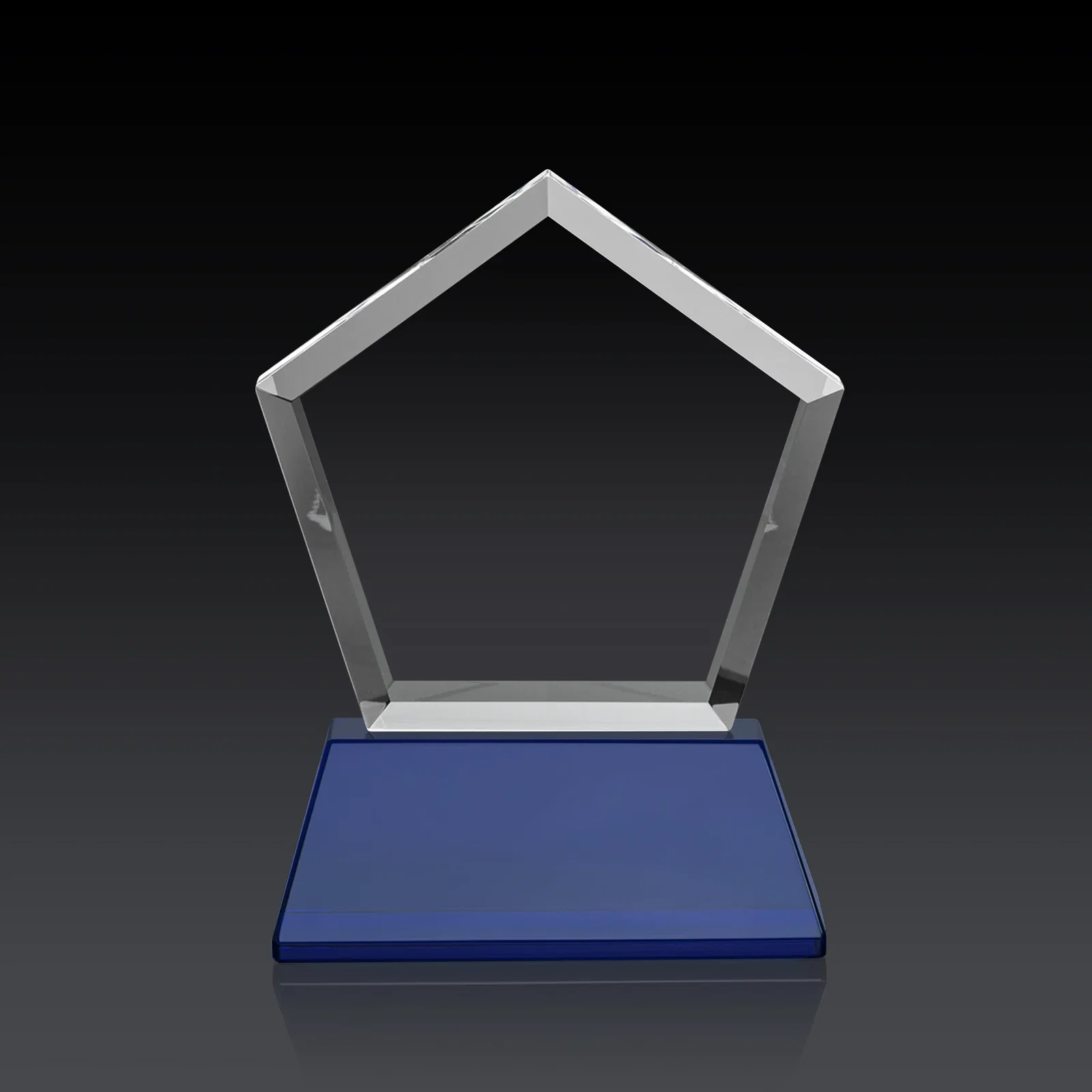 Custom printed Optical Crystal Pentagon Award with Beveled Frame on Tapered Base, awards, with your logo for dealer and partner awards