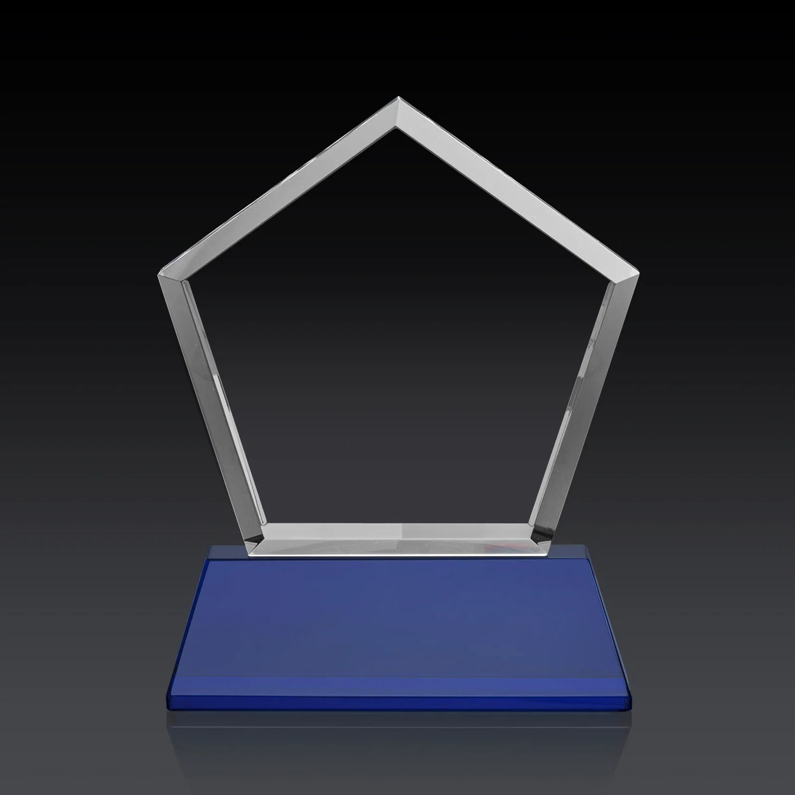 Custom printed Optical Crystal Pentagon Award with Beveled Frame on Tapered Base, awards, with your logo for company anniversary events