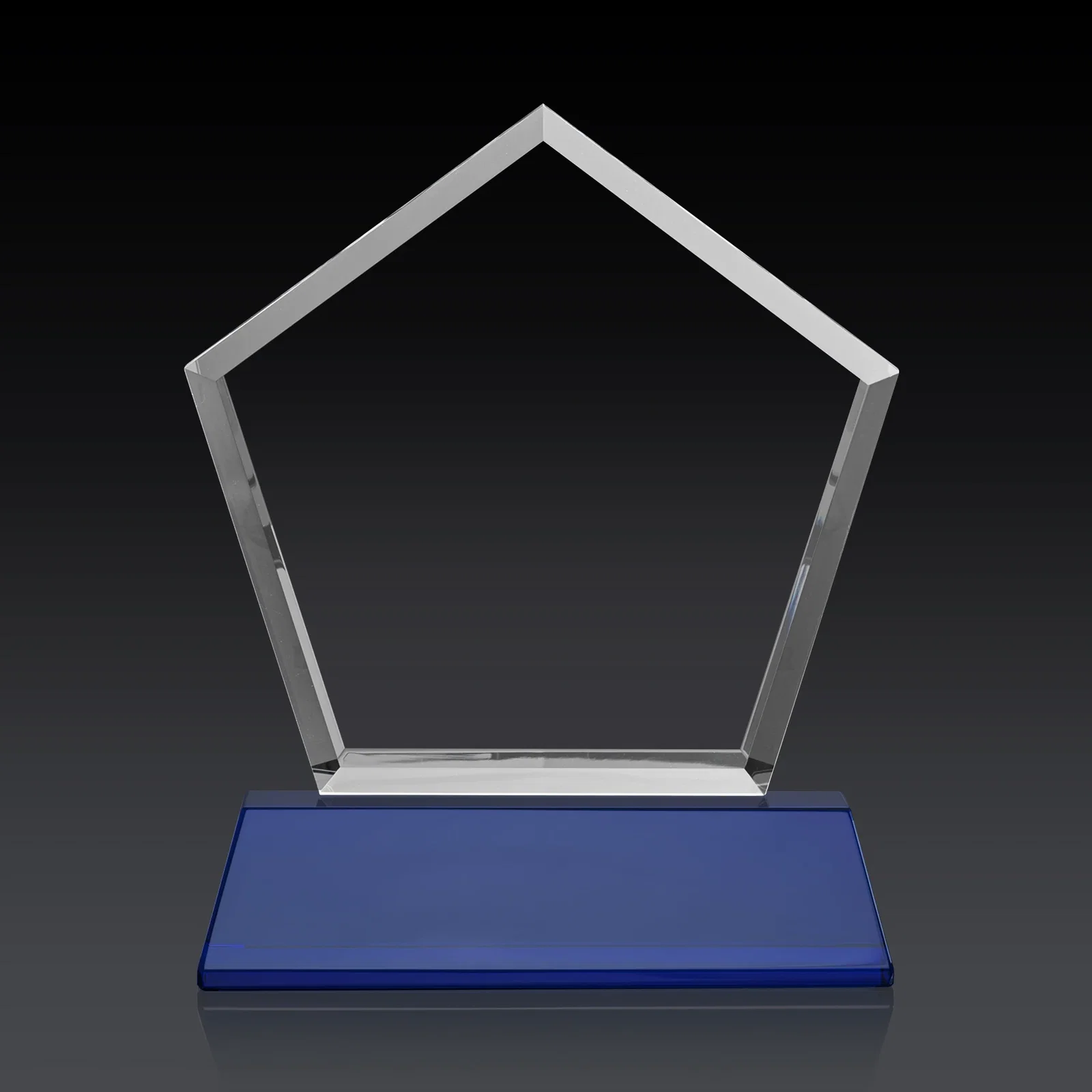 Customized Optical Crystal Pentagon Award with Beveled Frame on Tapered Base, awards, with your logo for employee recognition