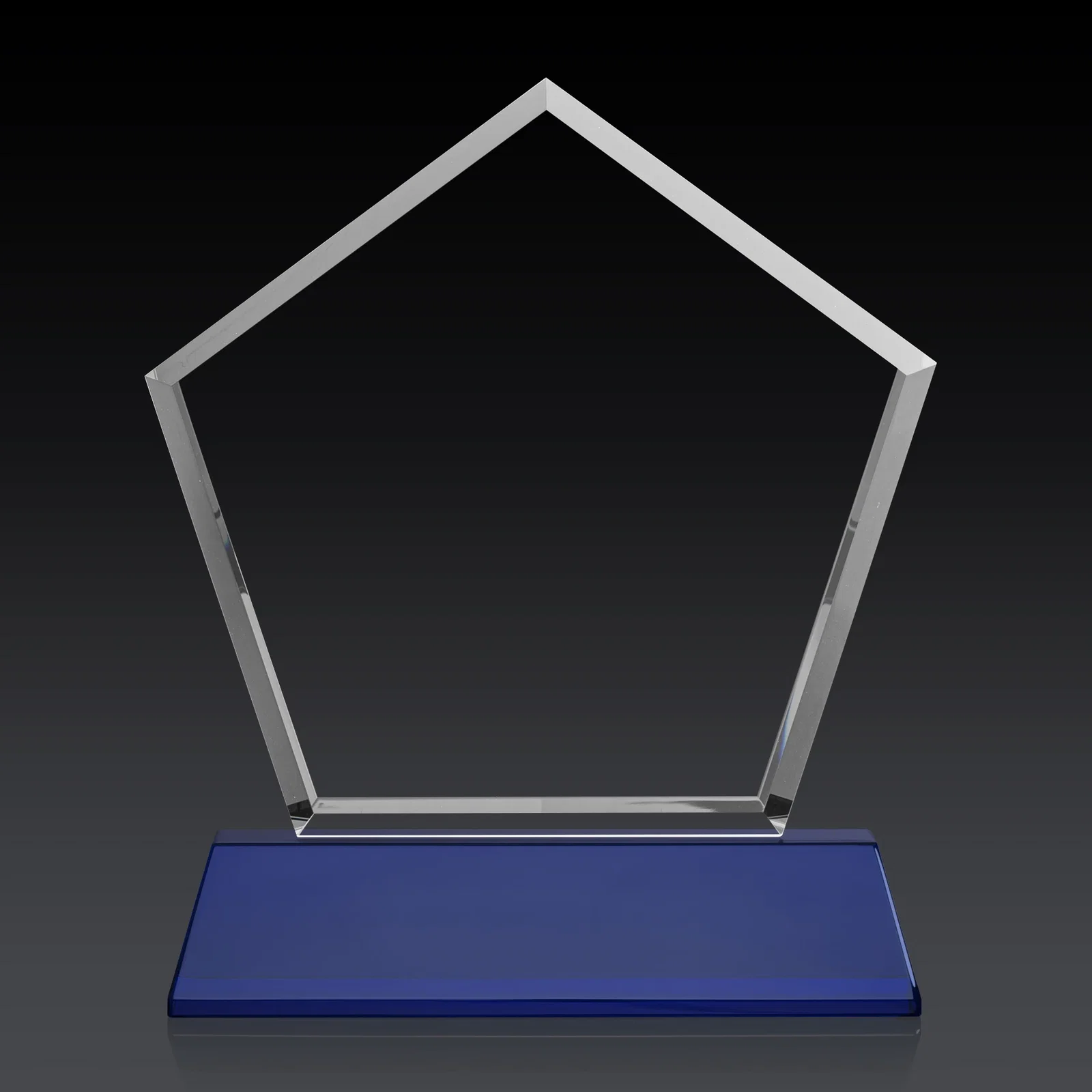 Customized Optical Crystal Pentagon Award with Beveled Frame on Tapered Base, awards, with your logo for corporate award ceremonies
