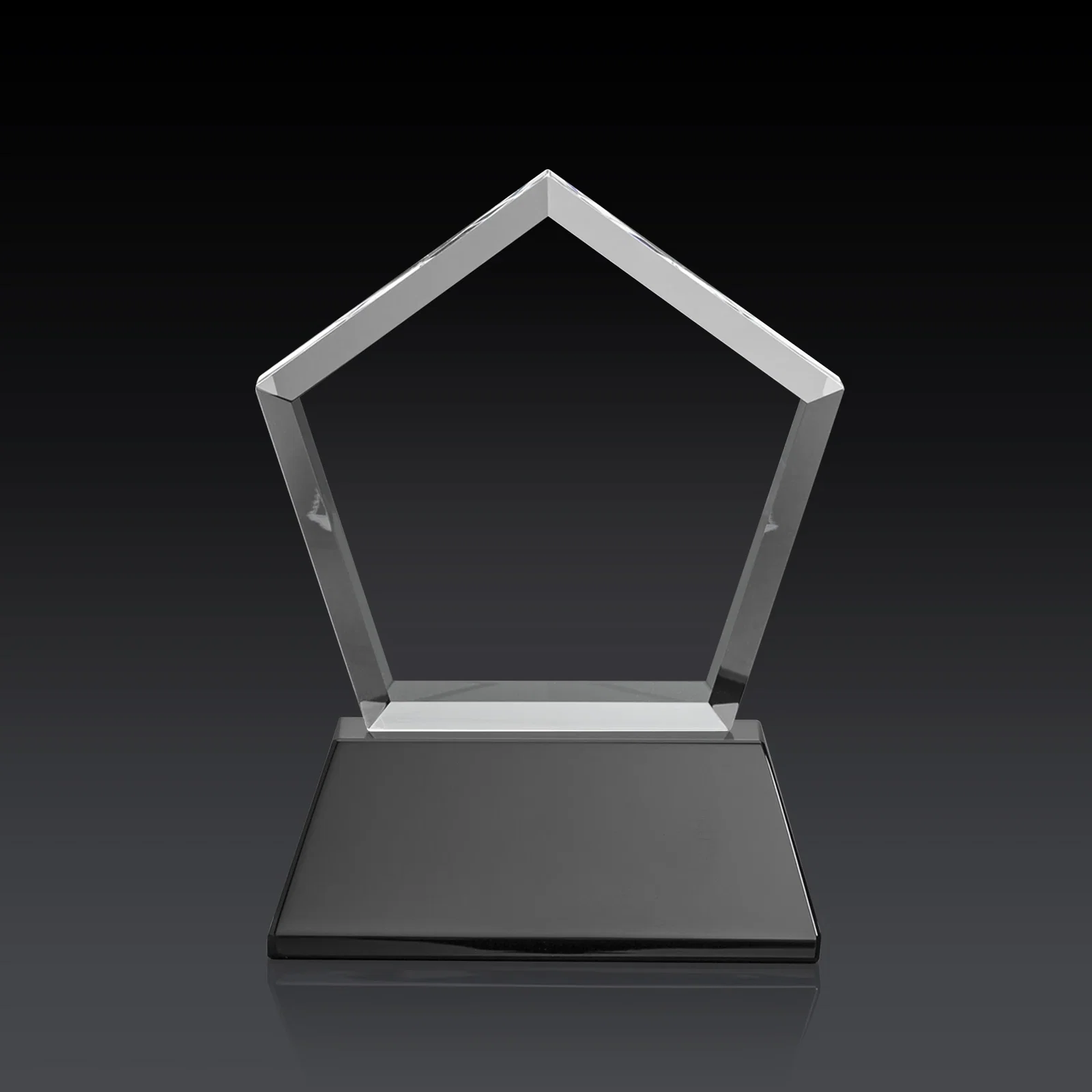 Customized Optical Crystal Pentagon Award with Beveled Frame on Tapered Base, awards, with your logo for service anniversary gifts