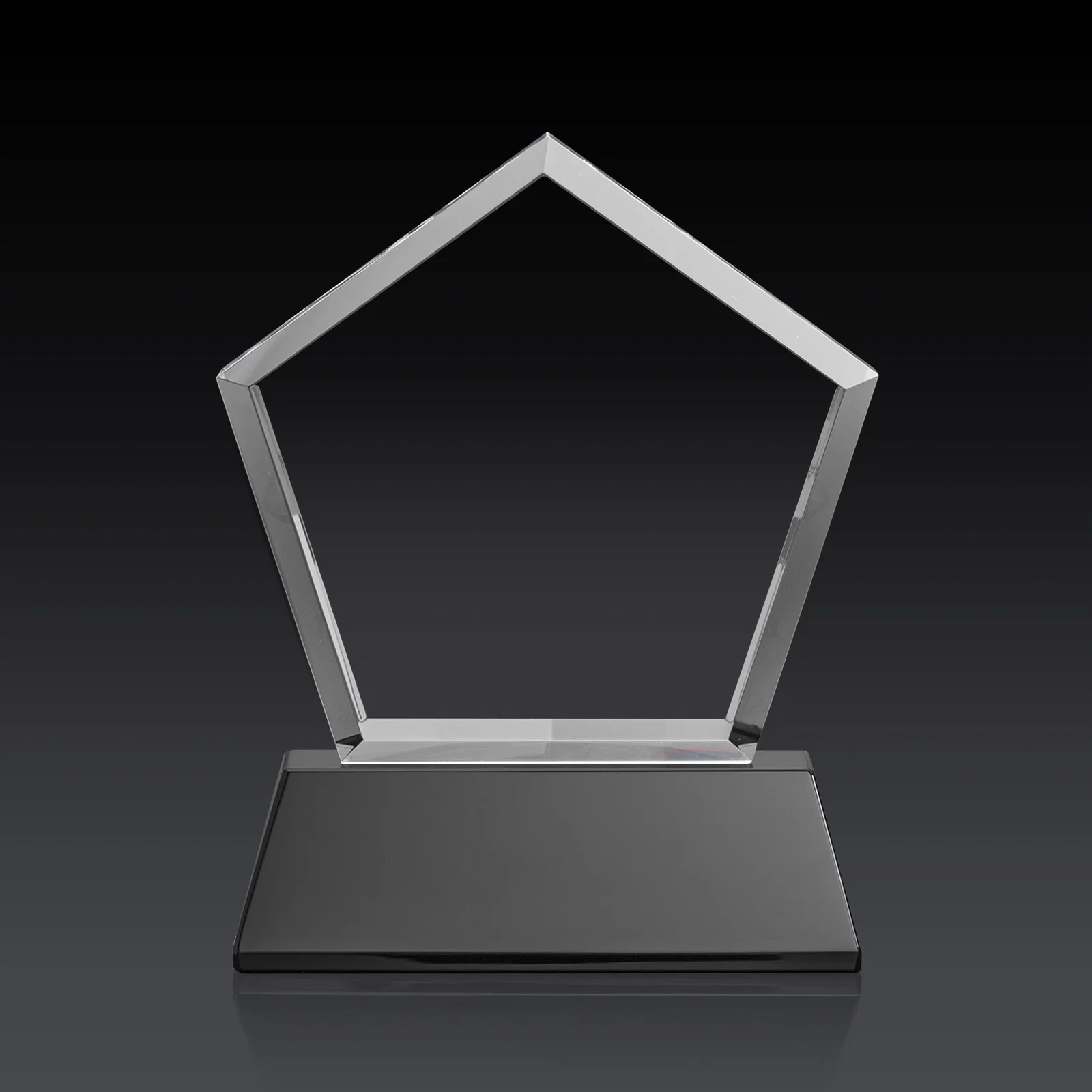 Customized Optical Crystal Pentagon Award with Beveled Frame on Tapered Base, awards, with your logo for sales achievement awards