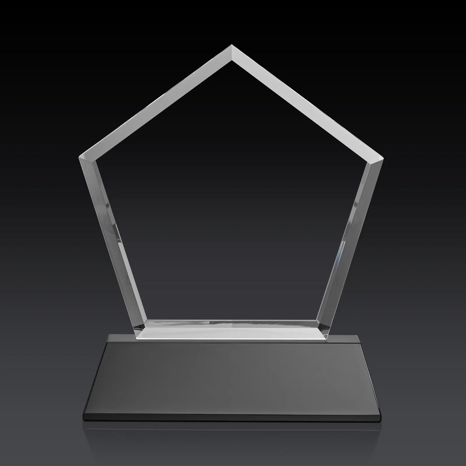 Customized Optical Crystal Pentagon Award with Beveled Frame on Tapered Base, awards, with your logo for retirement presentations