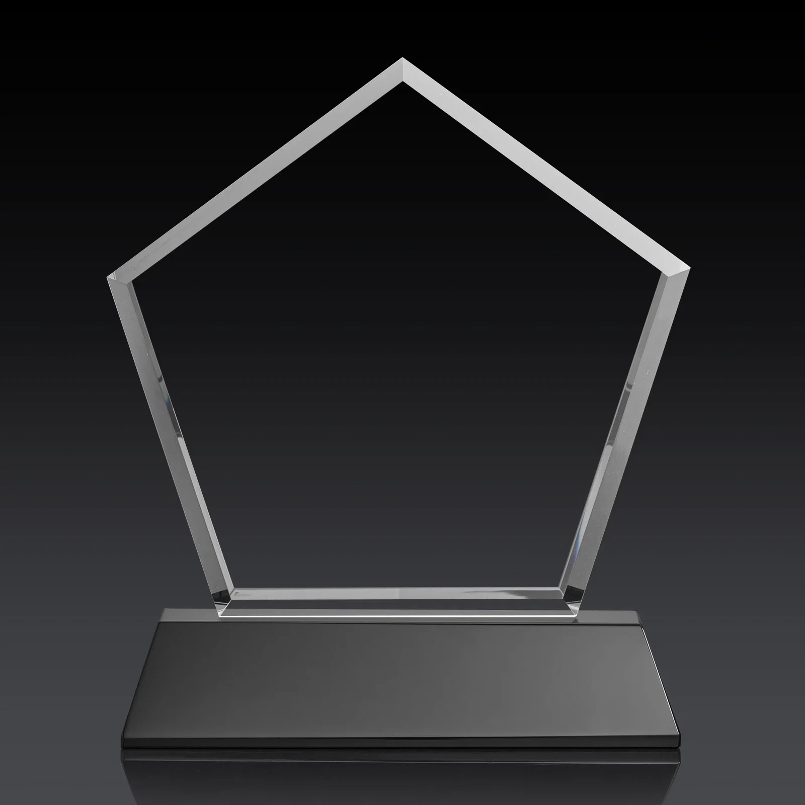 Customized Optical Crystal Pentagon Award with Beveled Frame on Tapered Base, awards, with your logo for team milestone celebrations