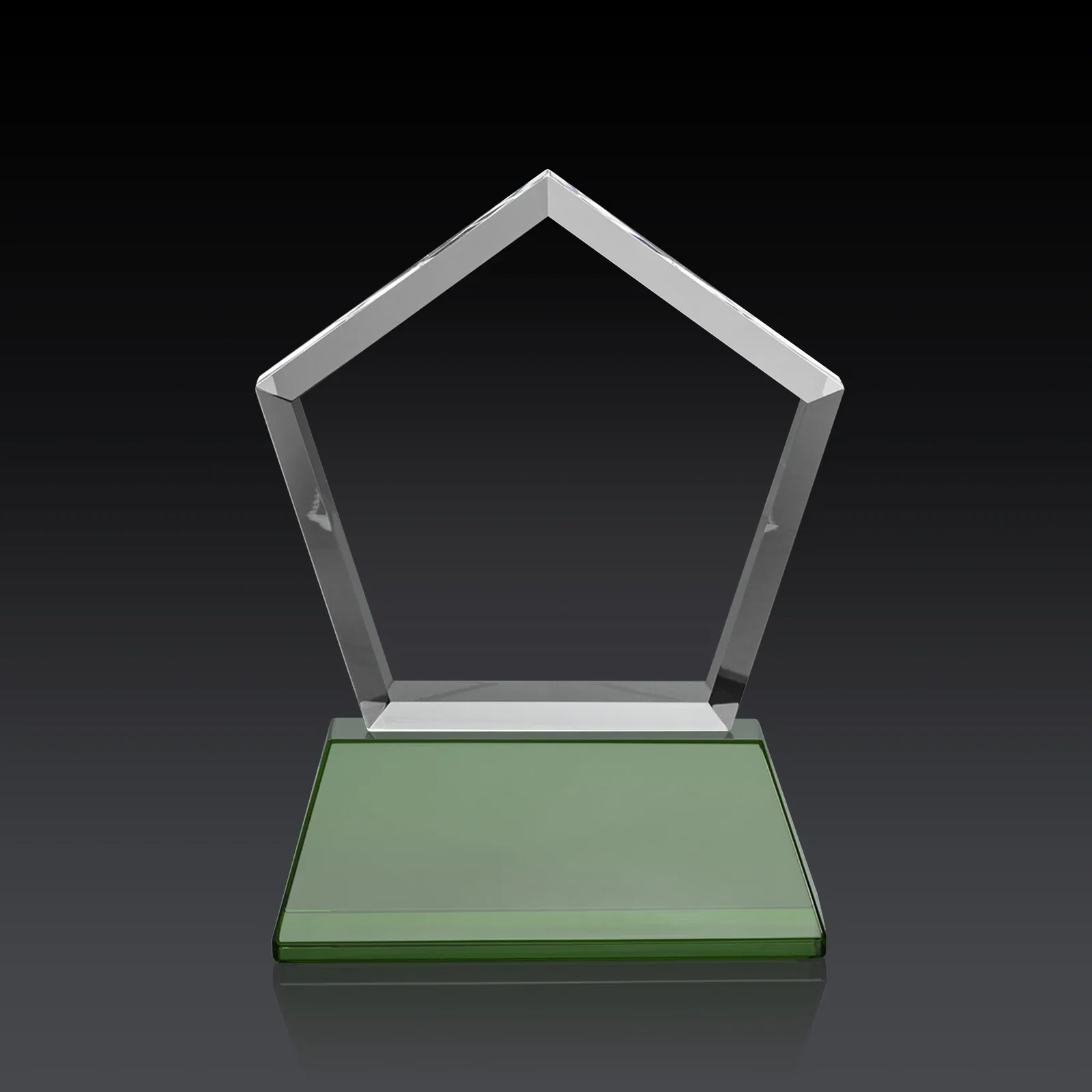 Customized Optical Crystal Pentagon Award with Beveled Frame on Tapered Base, awards, with your logo for donor appreciation