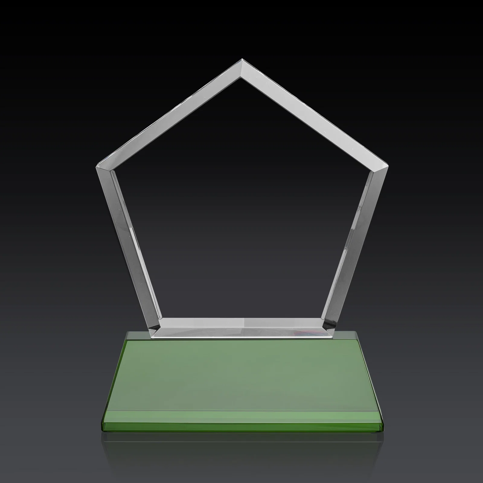 Customized Optical Crystal Pentagon Award with Beveled Frame on Tapered Base, awards, with your logo for graduation ceremonies
