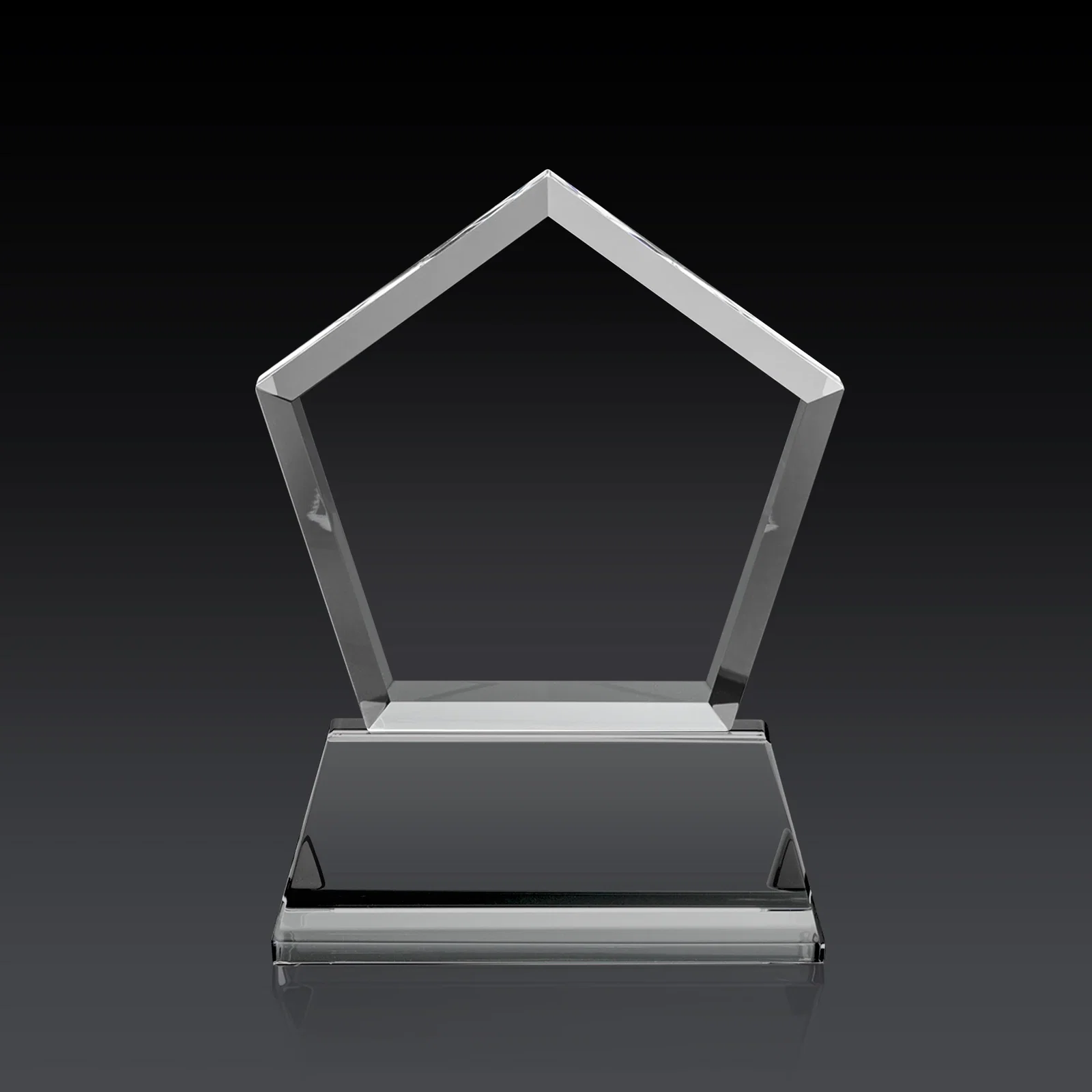 Customized Optical Crystal Pentagon Award with Beveled Frame on Tapered Base, awards, with your logo for dealer and partner awards