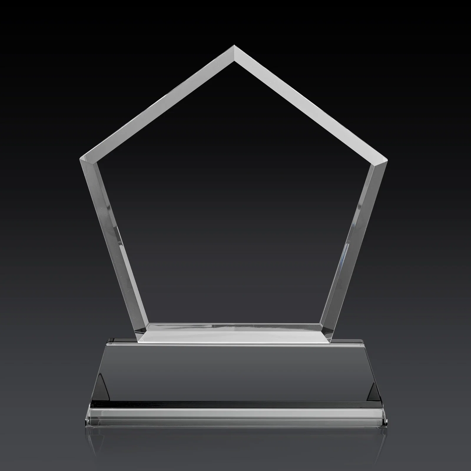 Customized Optical Crystal Pentagon Award with Beveled Frame on Tapered Base, awards, with your logo for company anniversary events