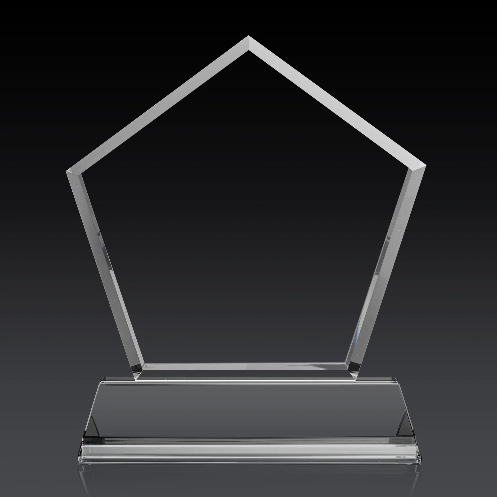 Custom engraved Optical Crystal Pentagon Award with Beveled Frame on Tapered Base, awards, with your logo for employee recognition
