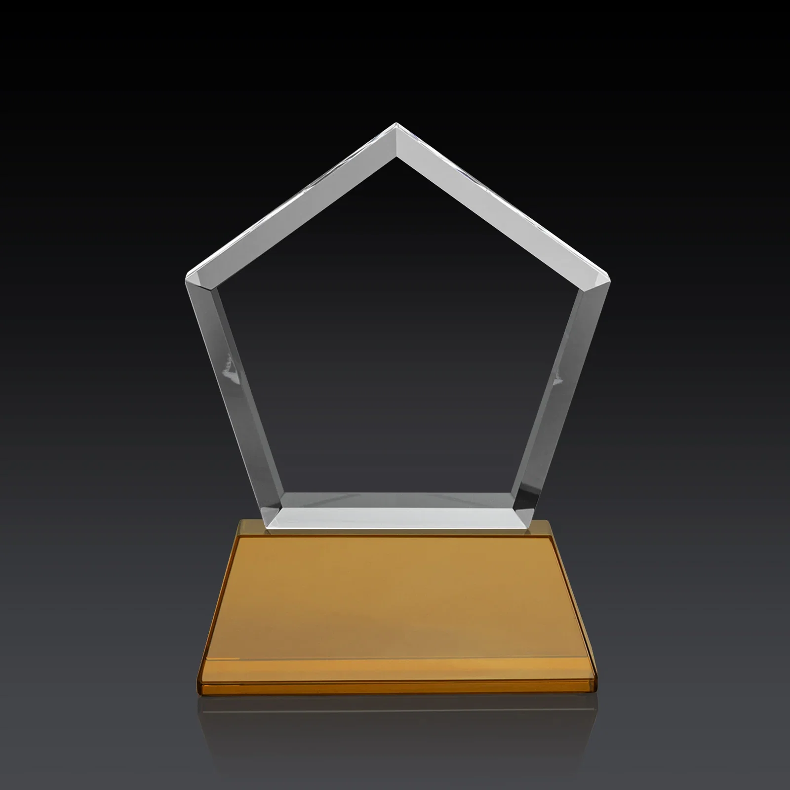 Custom engraved Optical Crystal Pentagon Award with Beveled Frame on Tapered Base, awards, with your logo for corporate award ceremonies