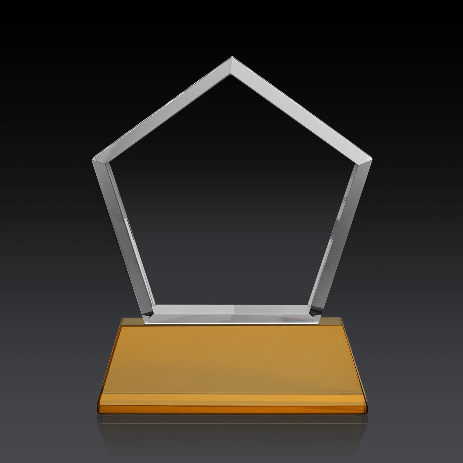 Custom engraved Optical Crystal Pentagon Award with Beveled Frame on Tapered Base, awards, with your logo for service anniversary gifts