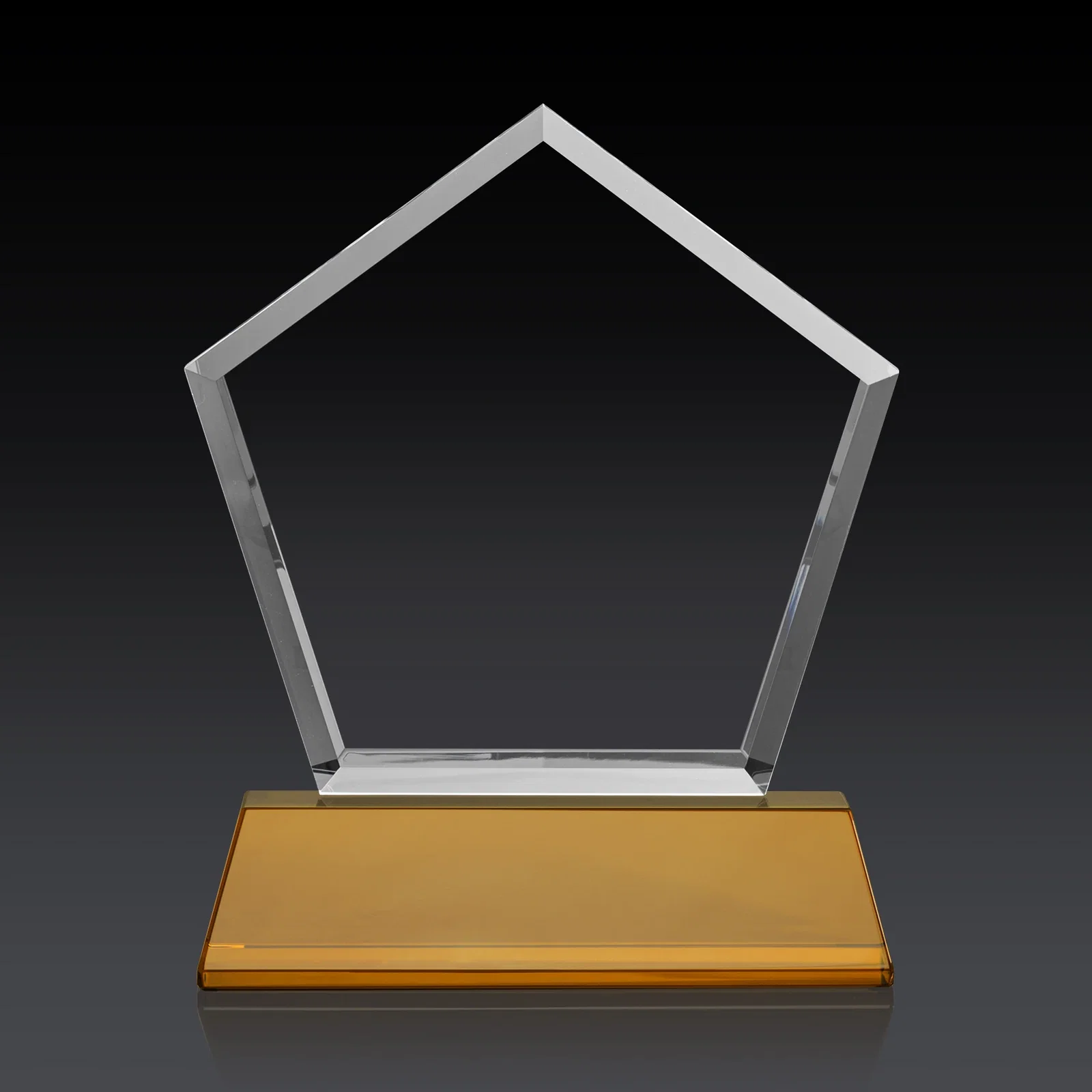 Custom engraved Optical Crystal Pentagon Award with Beveled Frame on Tapered Base, awards, with your logo for sales achievement awards