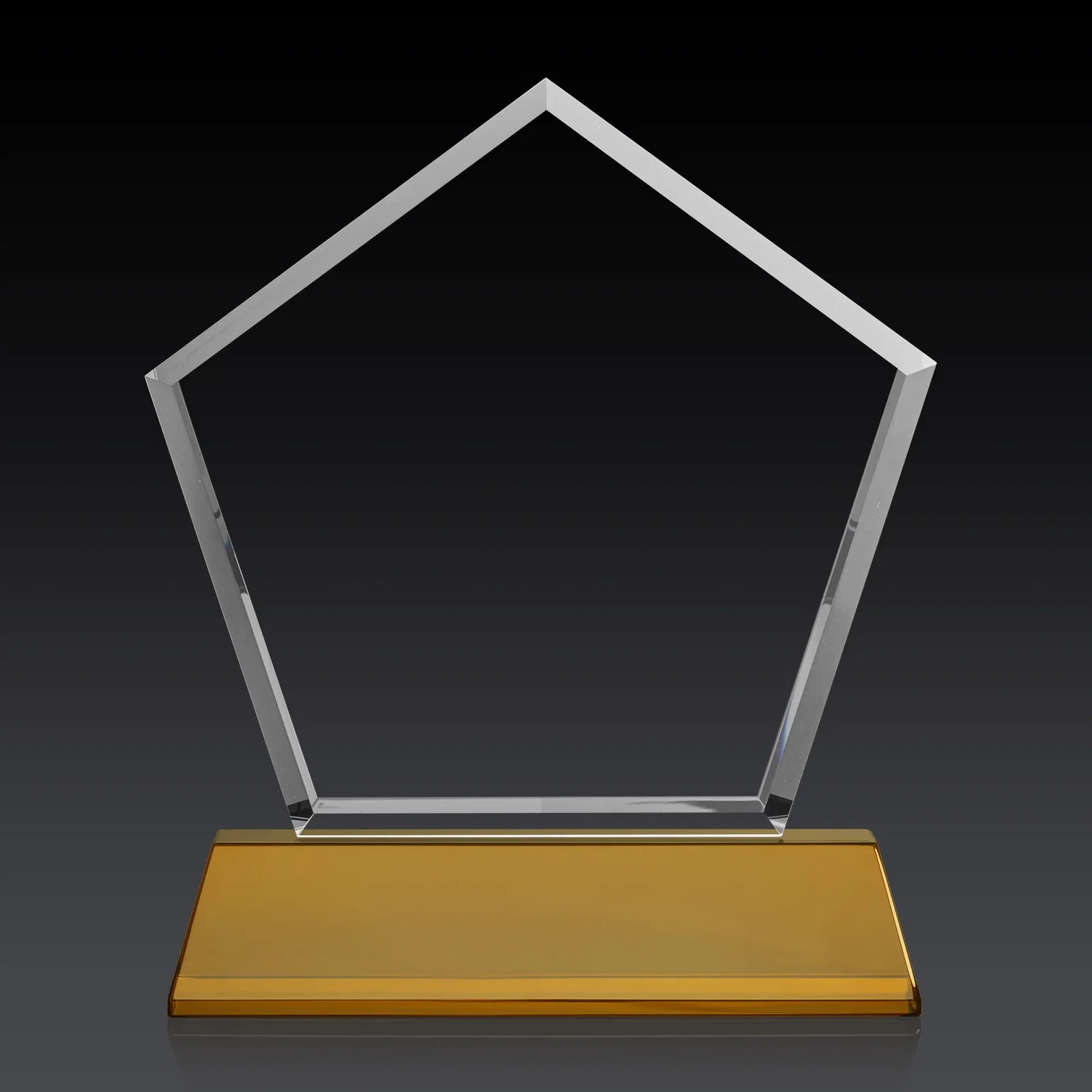Custom engraved Optical Crystal Pentagon Award with Beveled Frame on Tapered Base, awards, with your logo for retirement presentations