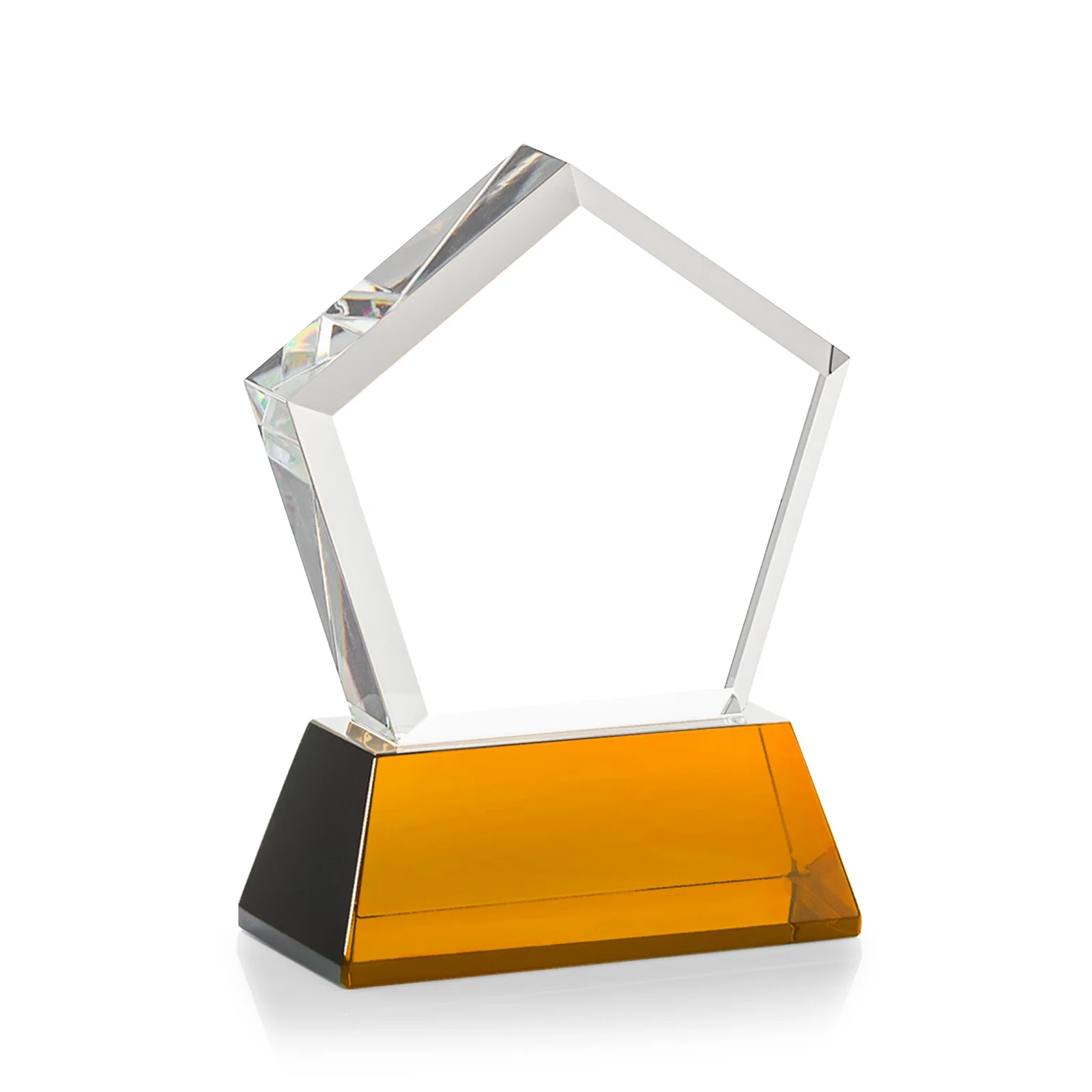 Custom engraved Optical Crystal Pentagon Award with Beveled Frame on Tapered Base, awards, with your logo for team milestone celebrations
