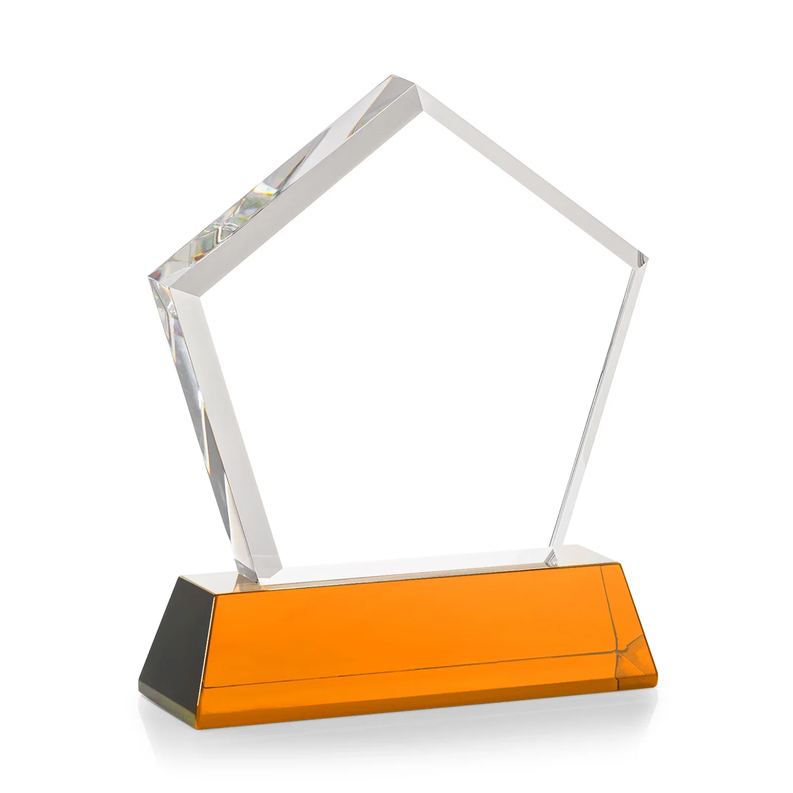 Custom engraved Optical Crystal Pentagon Award with Beveled Frame on Tapered Base, awards, with your logo for graduation ceremonies