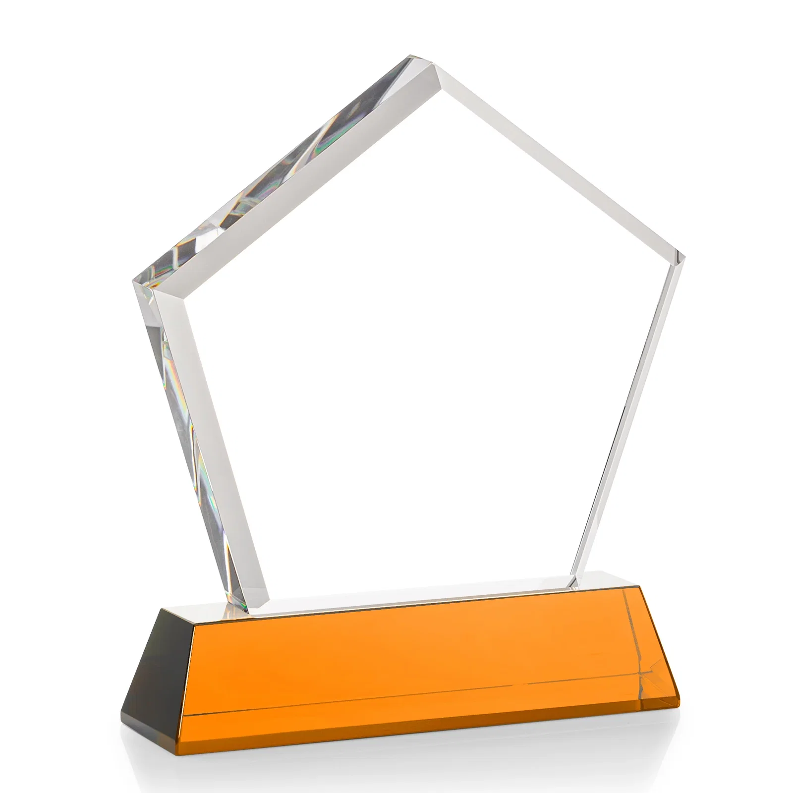 Custom engraved Optical Crystal Pentagon Award with Beveled Frame on Tapered Base, awards, with your logo for safety achievement programs