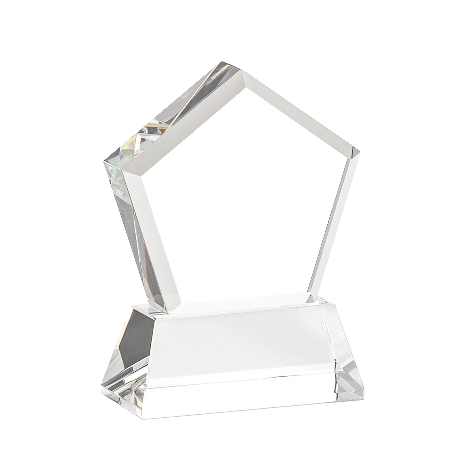 Custom engraved Optical Crystal Pentagon Award with Beveled Frame on Tapered Base, awards, with your logo for volunteer appreciation